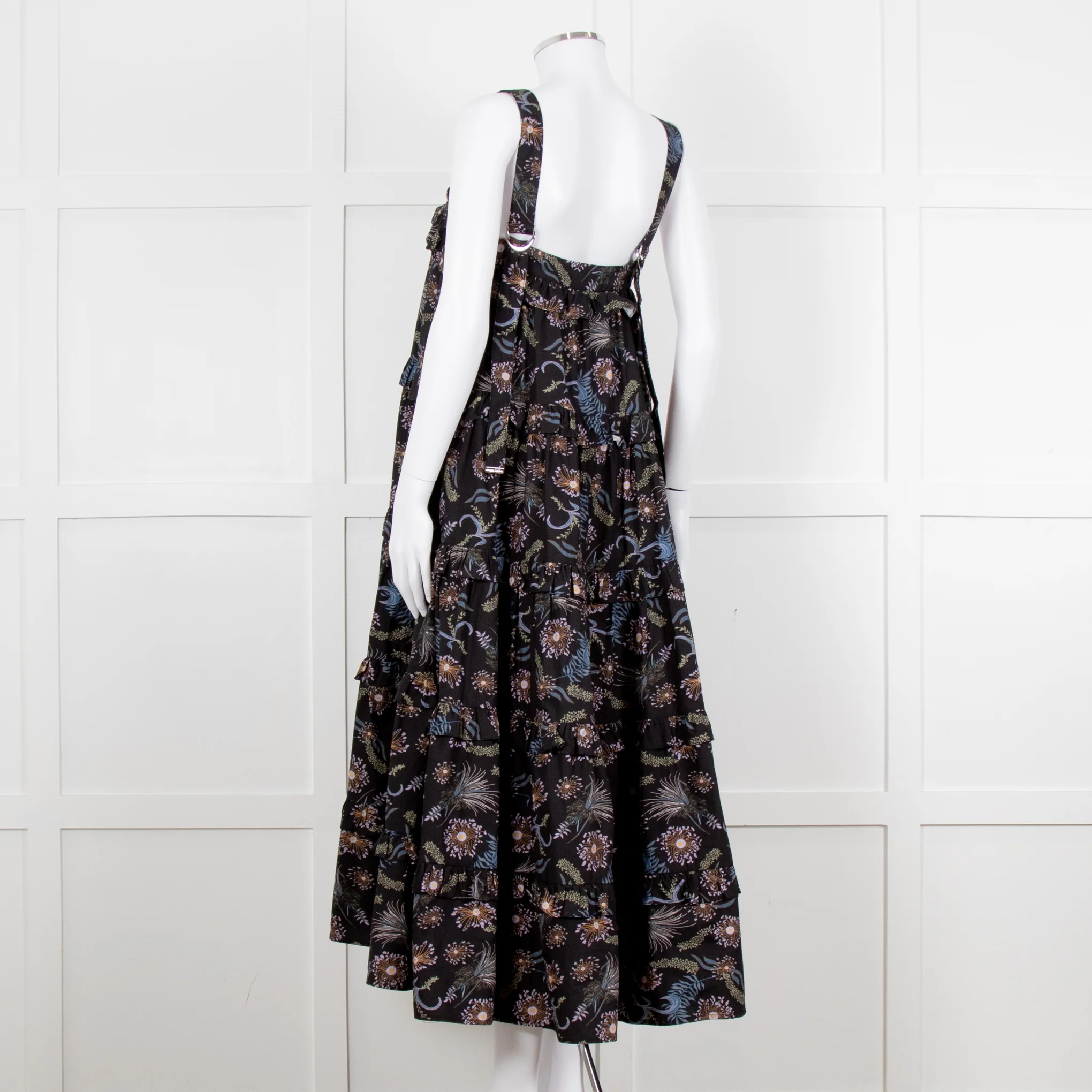 Magali Pascal Black Purple Floral Cotton Tiered Sleeveless Long Dress - Image 4