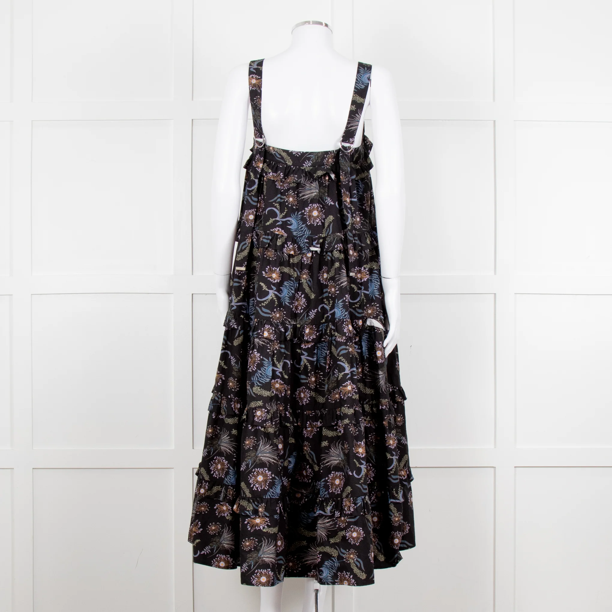 Magali Pascal Black Purple Floral Cotton Tiered Sleeveless Long Dress - Image 5