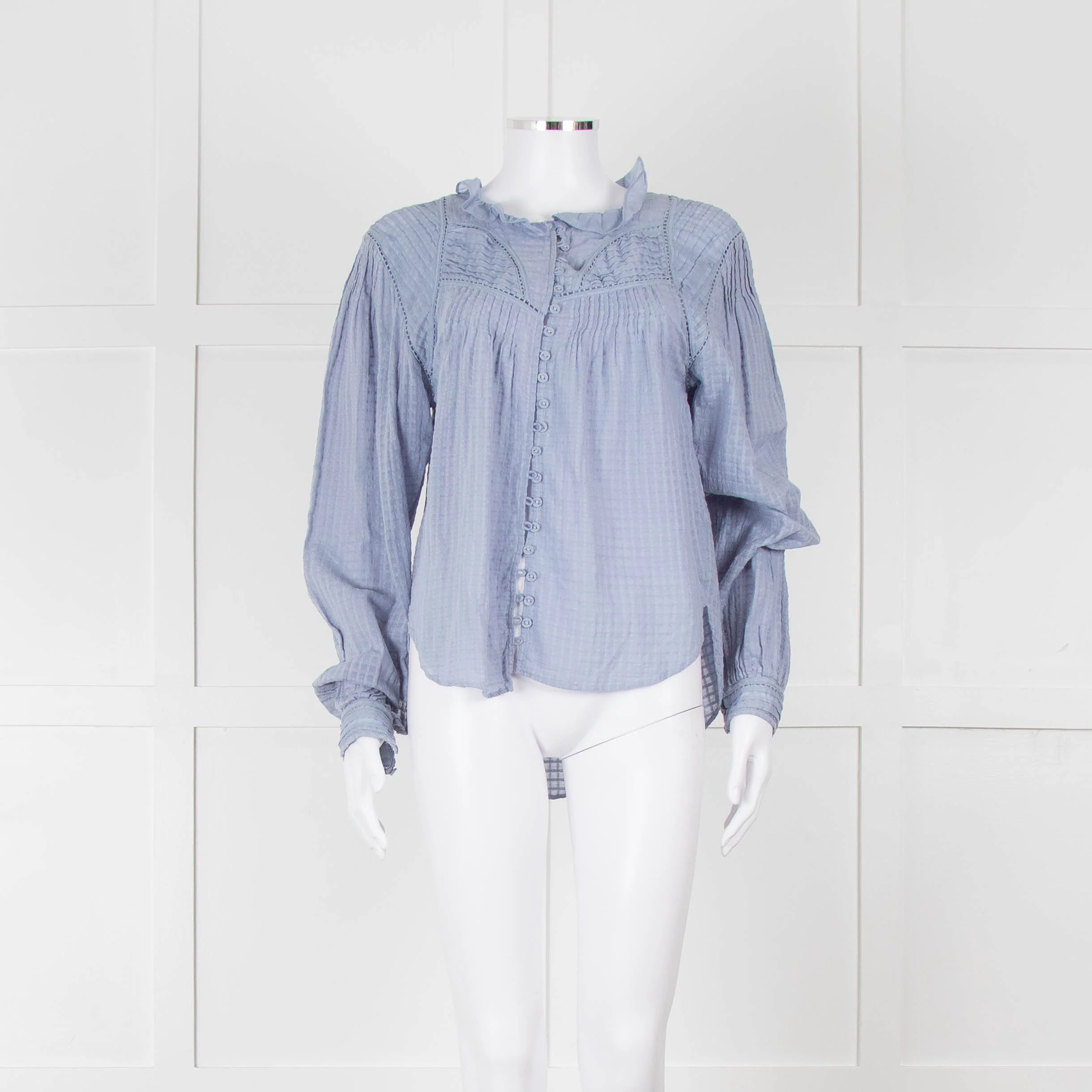 Magali Pascal Blue Frill Collar Textured Shirt