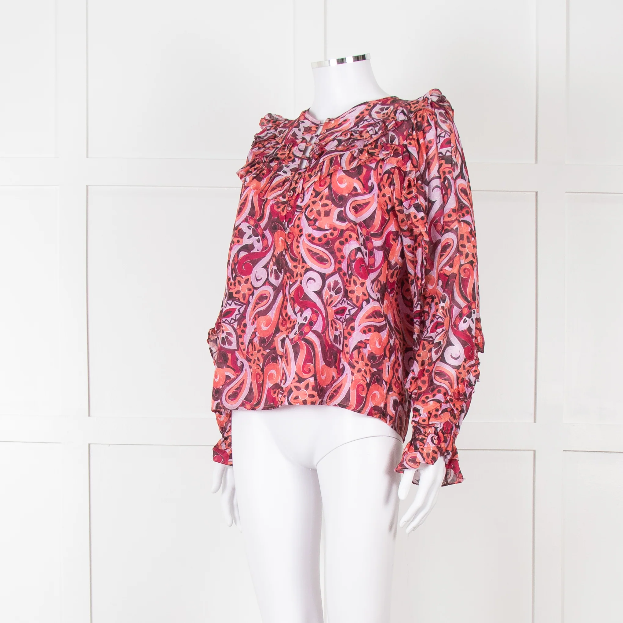 Magali Pascal Red Swirl Pattern Frilled Blouse - Image 2