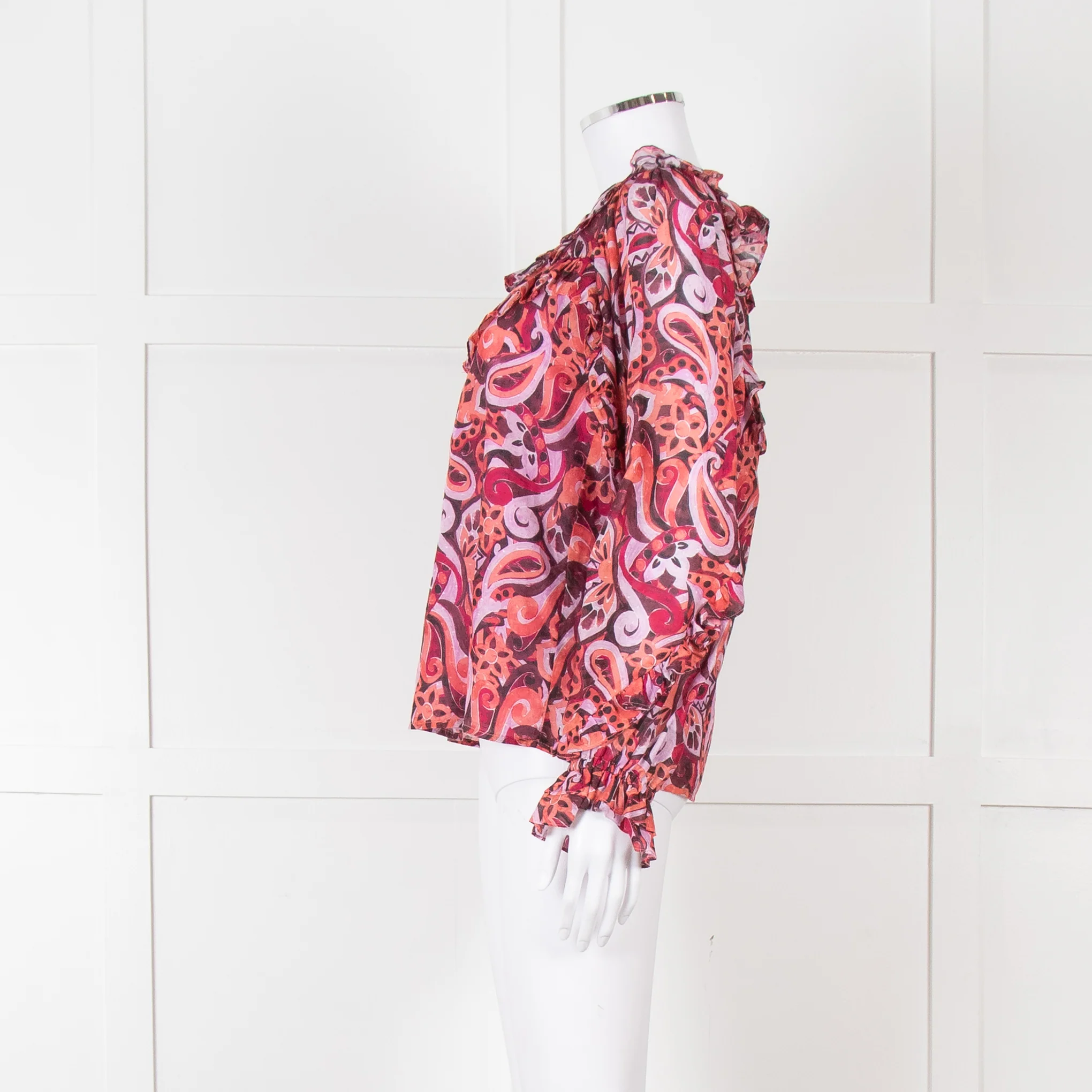 Magali Pascal Red Swirl Pattern Frilled Blouse - Image 3