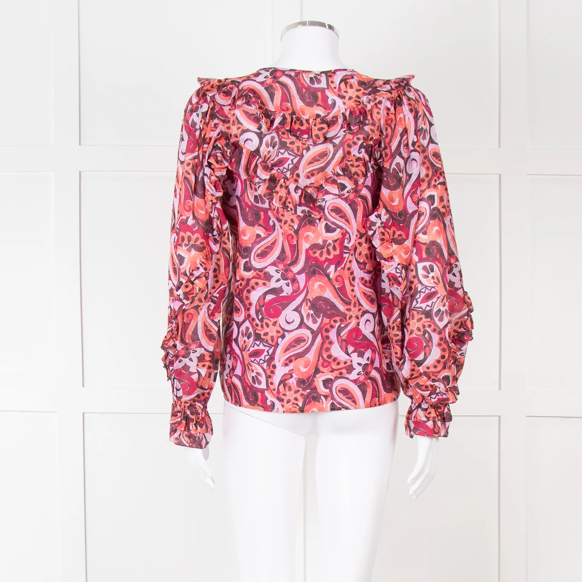 Magali Pascal Red Swirl Pattern Frilled Blouse - Image 5