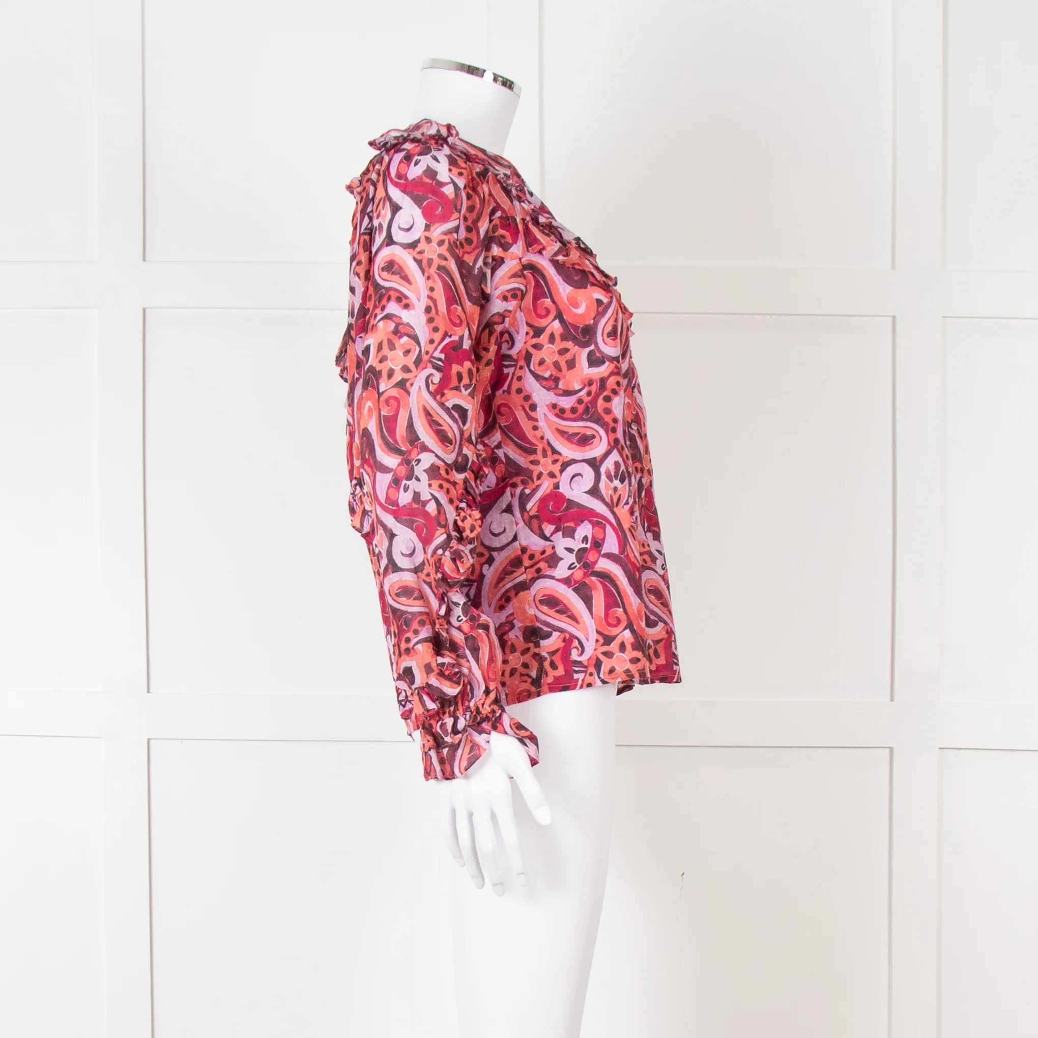 Magali Pascal Red Swirl Pattern Frilled Blouse - Image 7