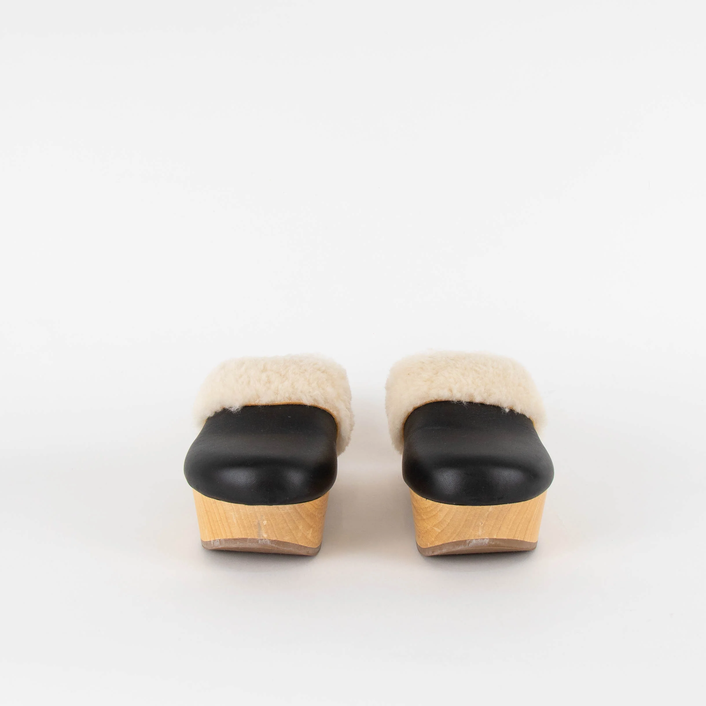 Magda Butrym Black Cream Fur Leather Clogs - Image 3