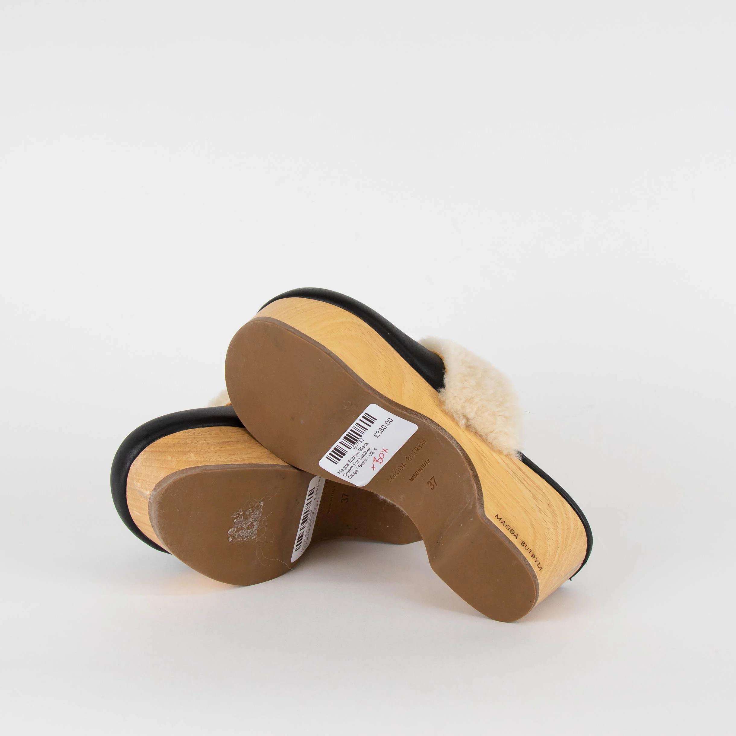 Magda Butrym Black Cream Fur Leather Clogs - Image 6