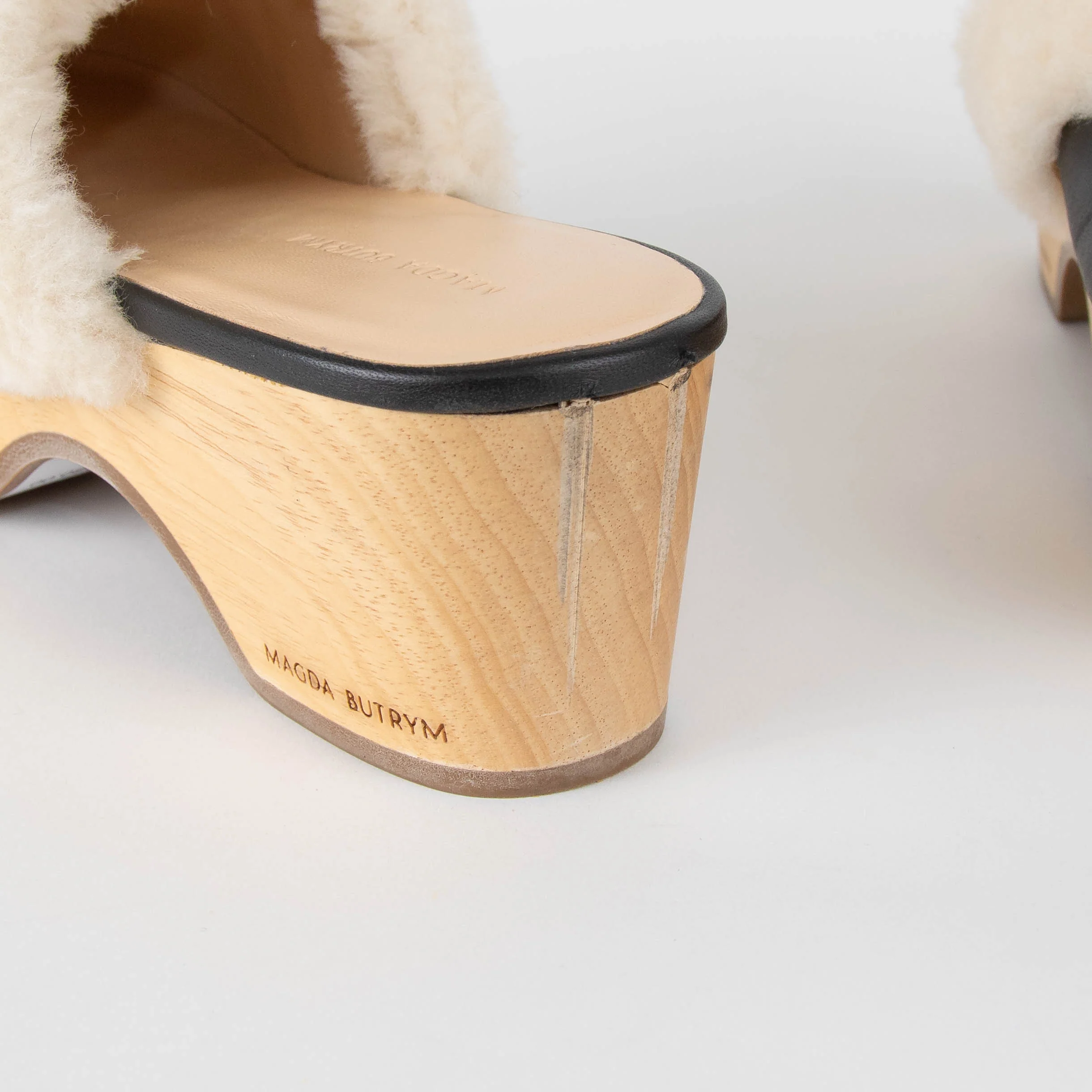 Magda Butrym Black Cream Fur Leather Clogs - Image 7