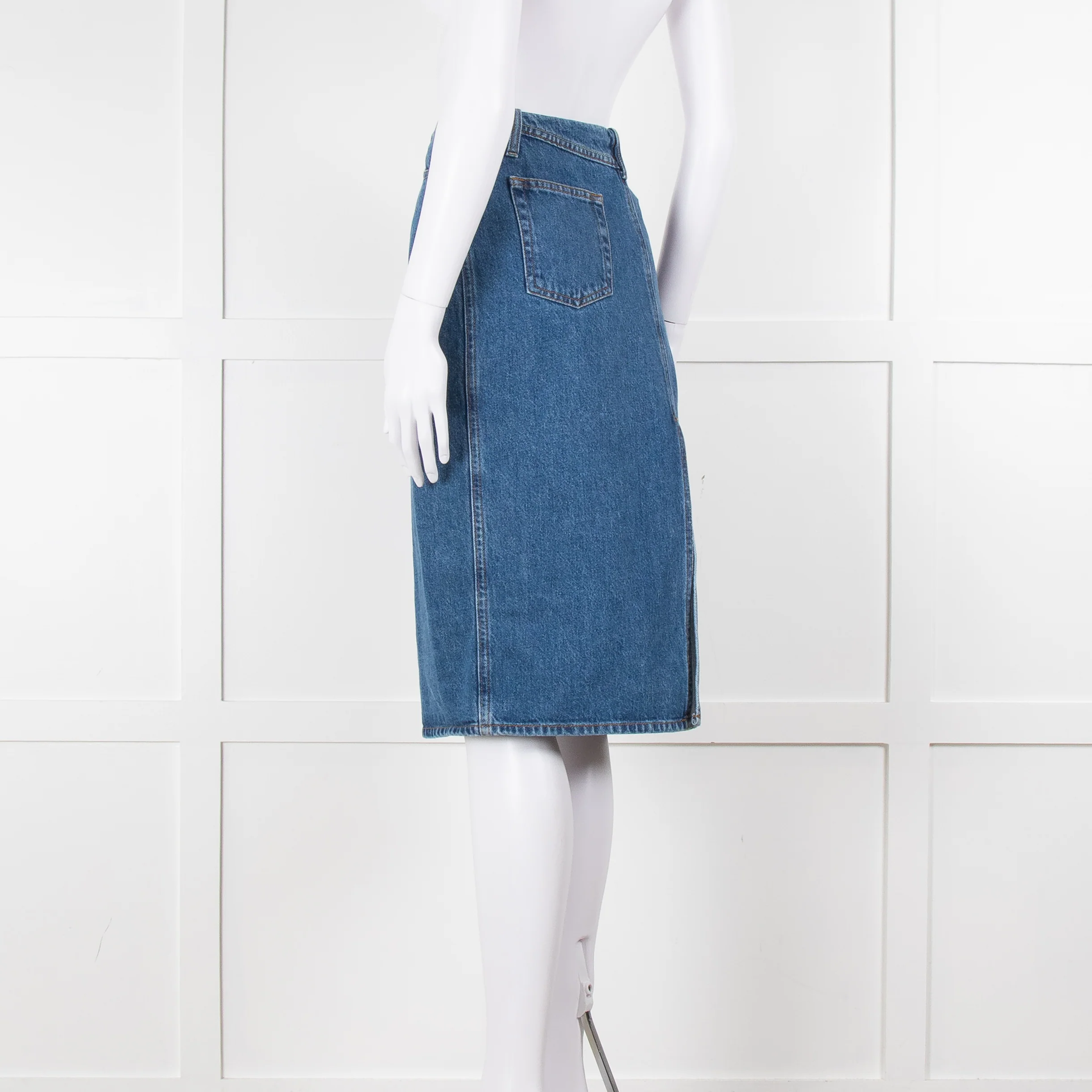 Magda Butrym Blue Denim Straight Midi Skirt - Image 6