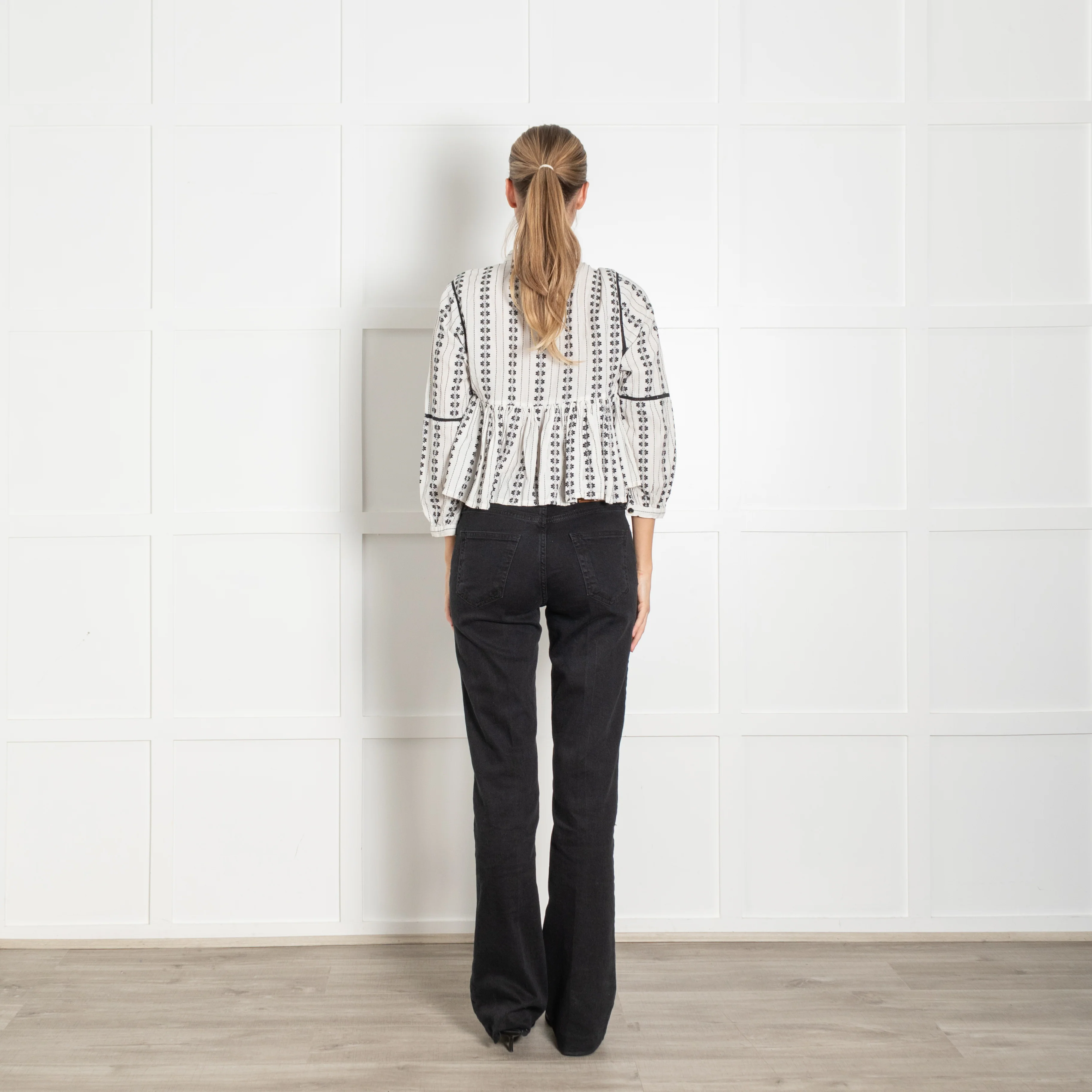 Maison Hotel Cream Black Embroidery Cropped Long Sleeve Top - Image 5