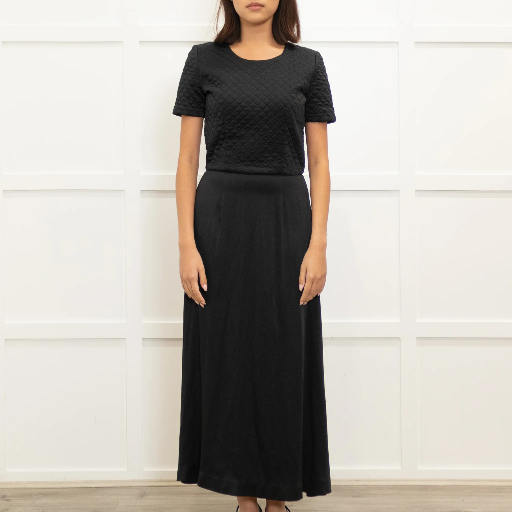 Maison Margiela Replica Black Satin Quilted Top Long Dress - Image 2