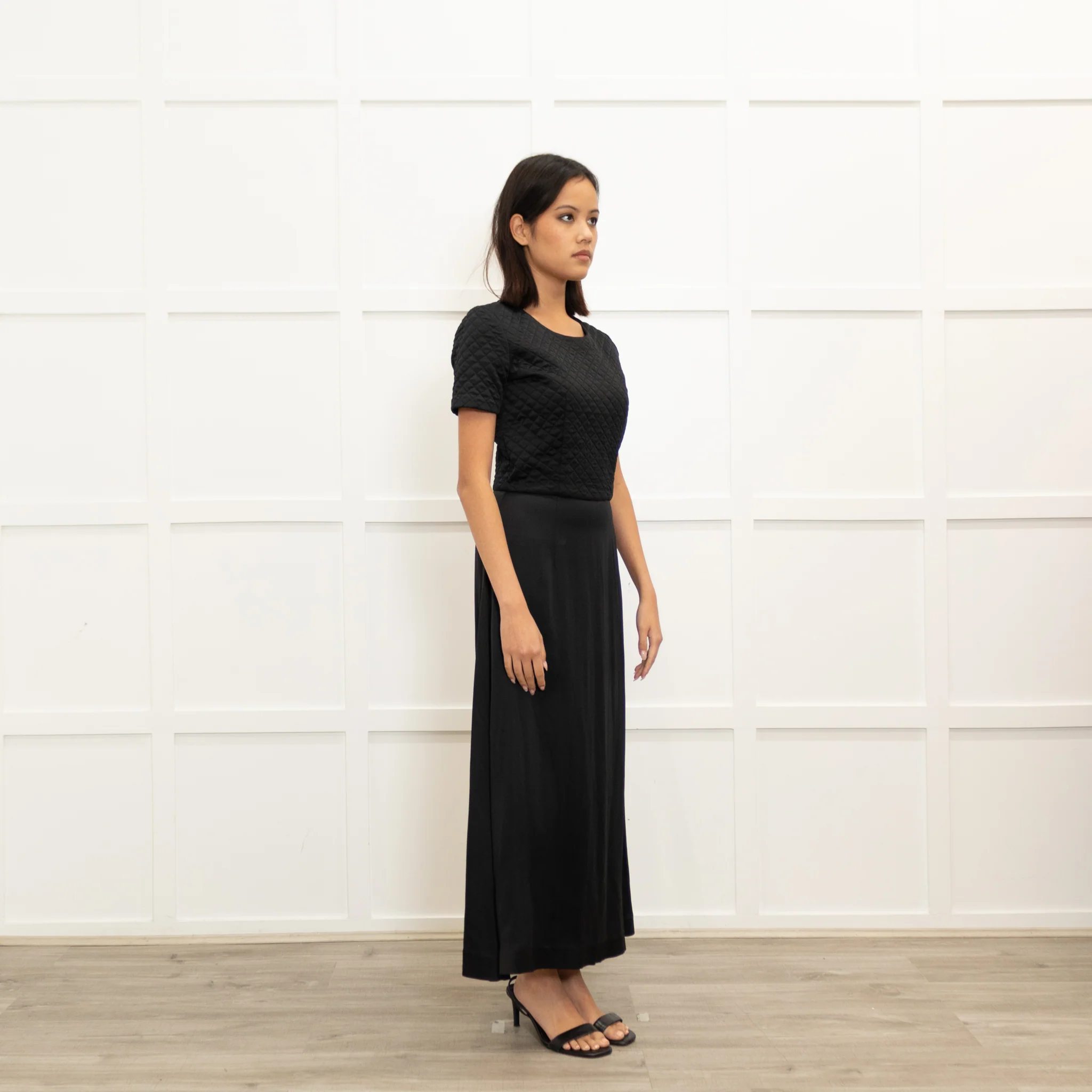 Maison Margiela Replica Black Satin Quilted Top Long Dress - Image 3