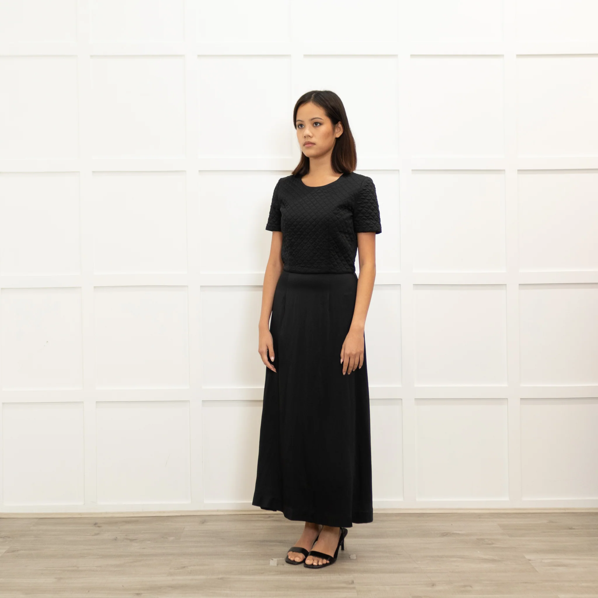 Maison Margiela Replica Black Satin Quilted Top Long Dress - Image 7