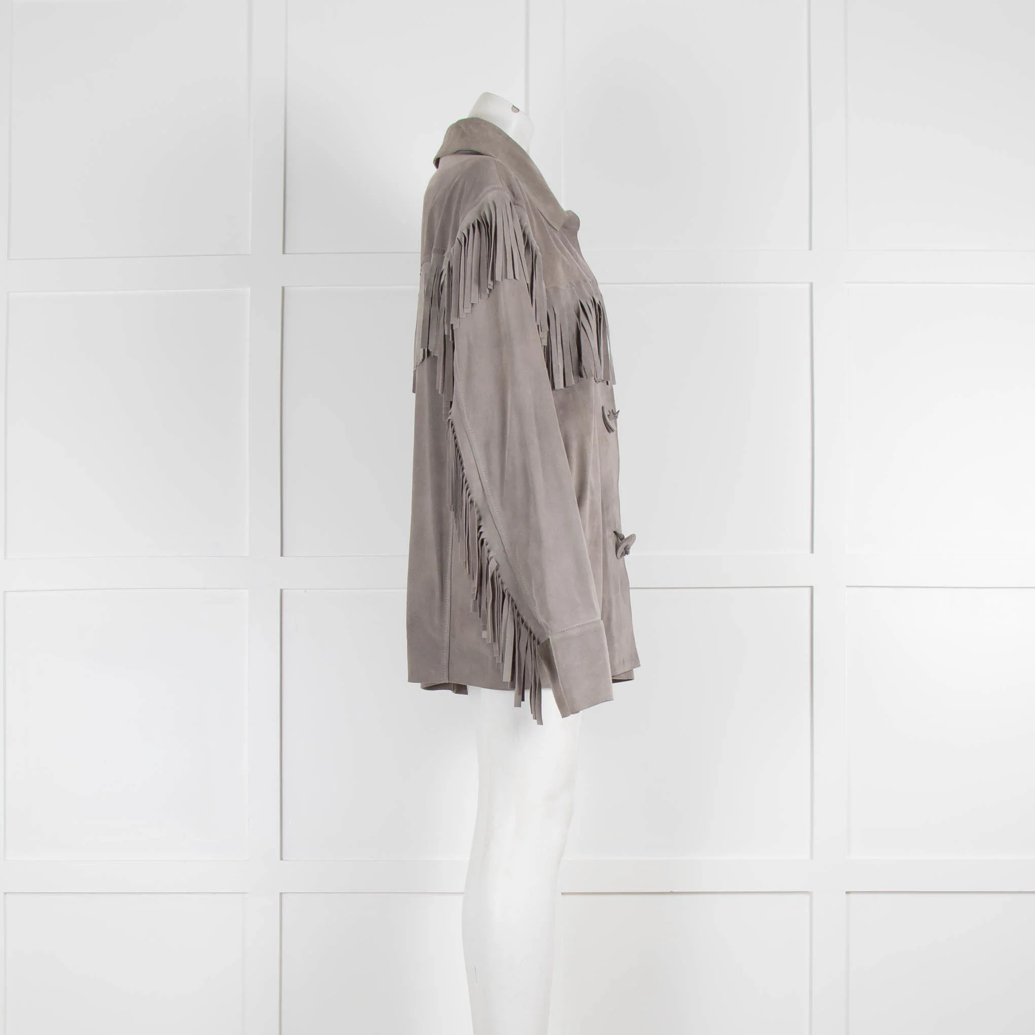 Maison Margiella Grey Suede Jacket with Fringing - Image 2