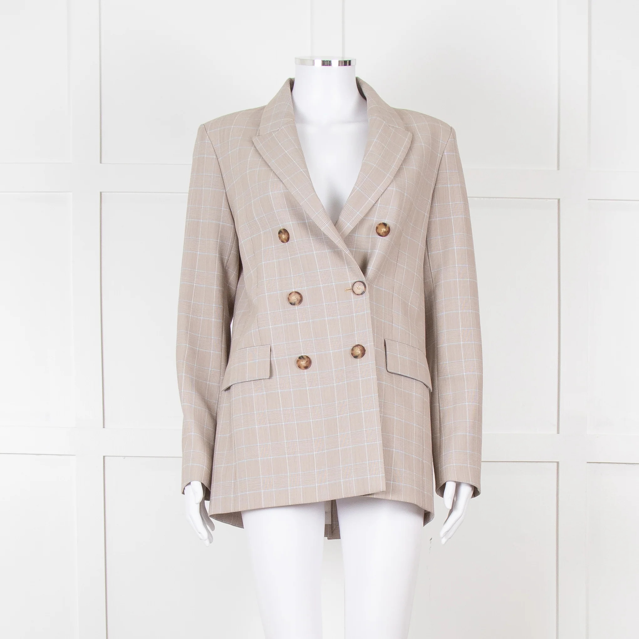 Maje Beige And Blue Houndstooth Double Breasted Blazer