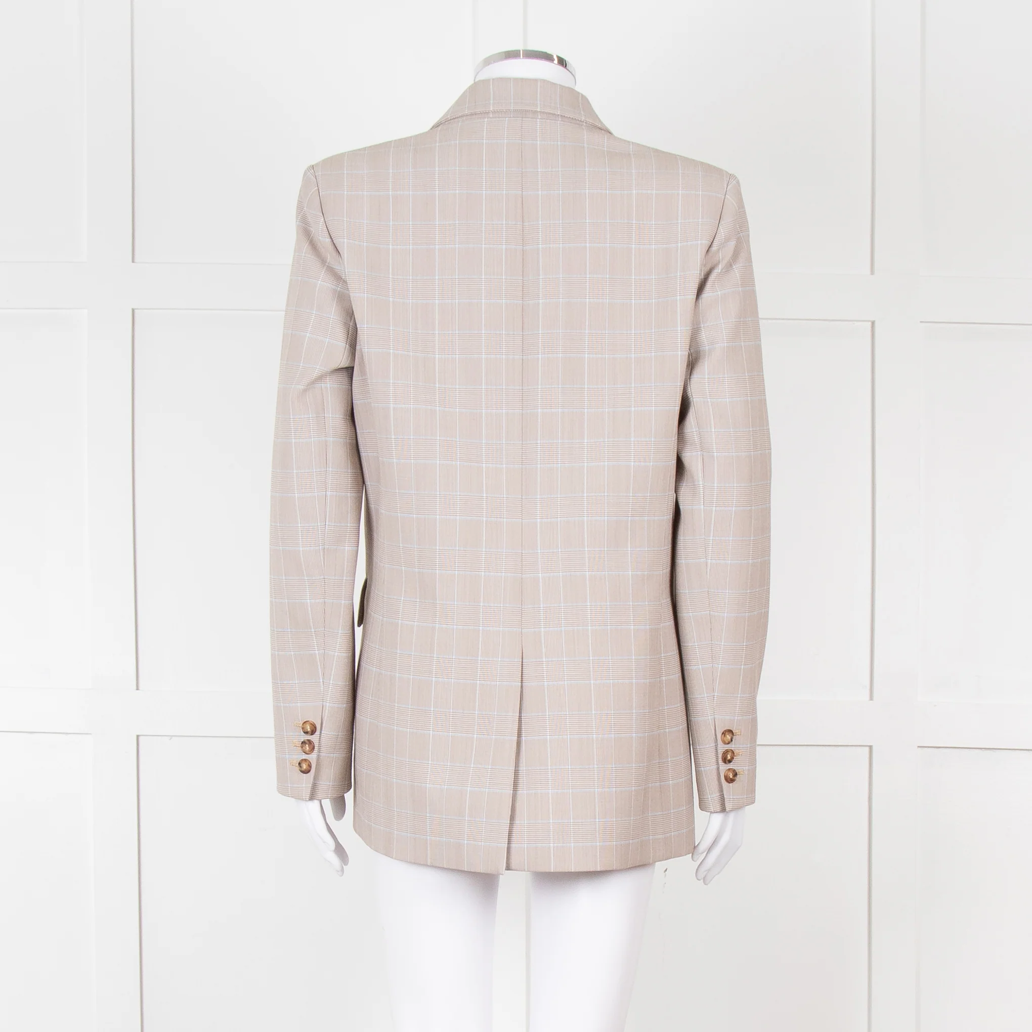 Maje Beige And Blue Houndstooth Double Breasted Blazer - Image 5