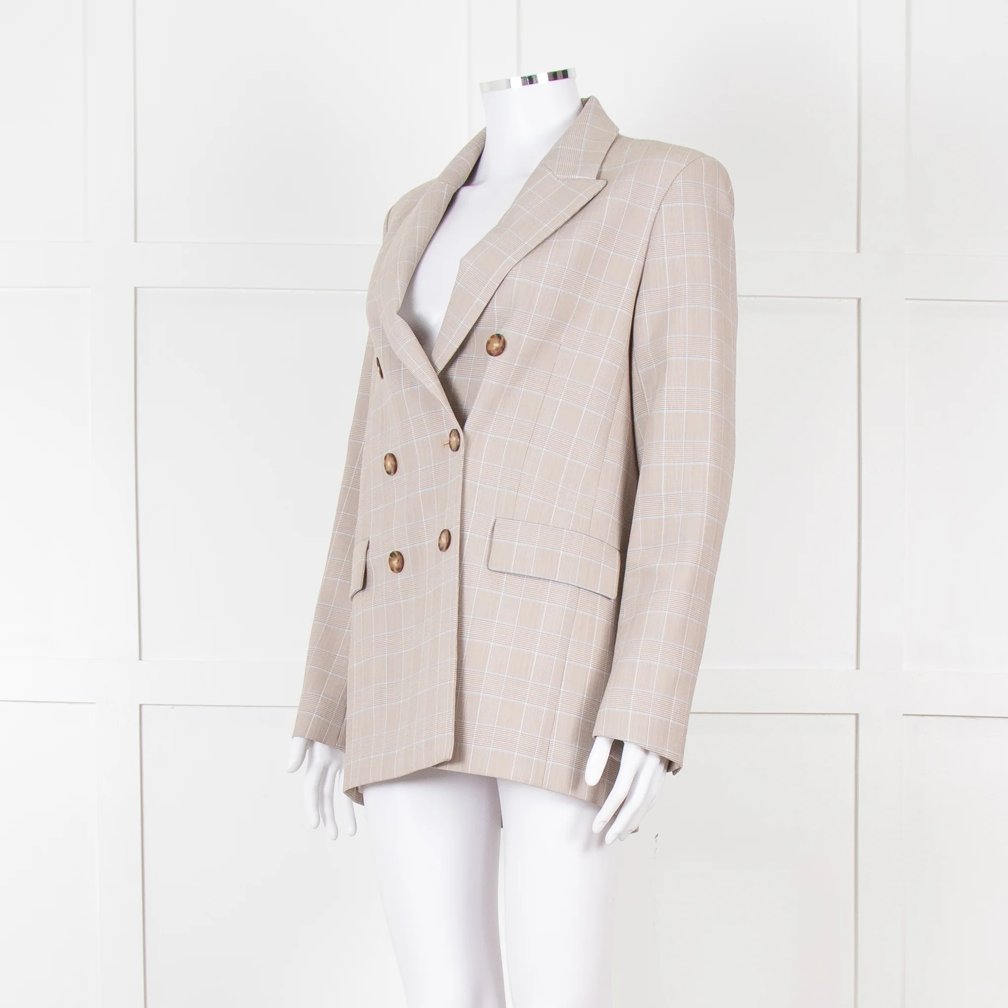 Maje Beige And Blue Houndstooth Double Breasted Blazer - Image 8