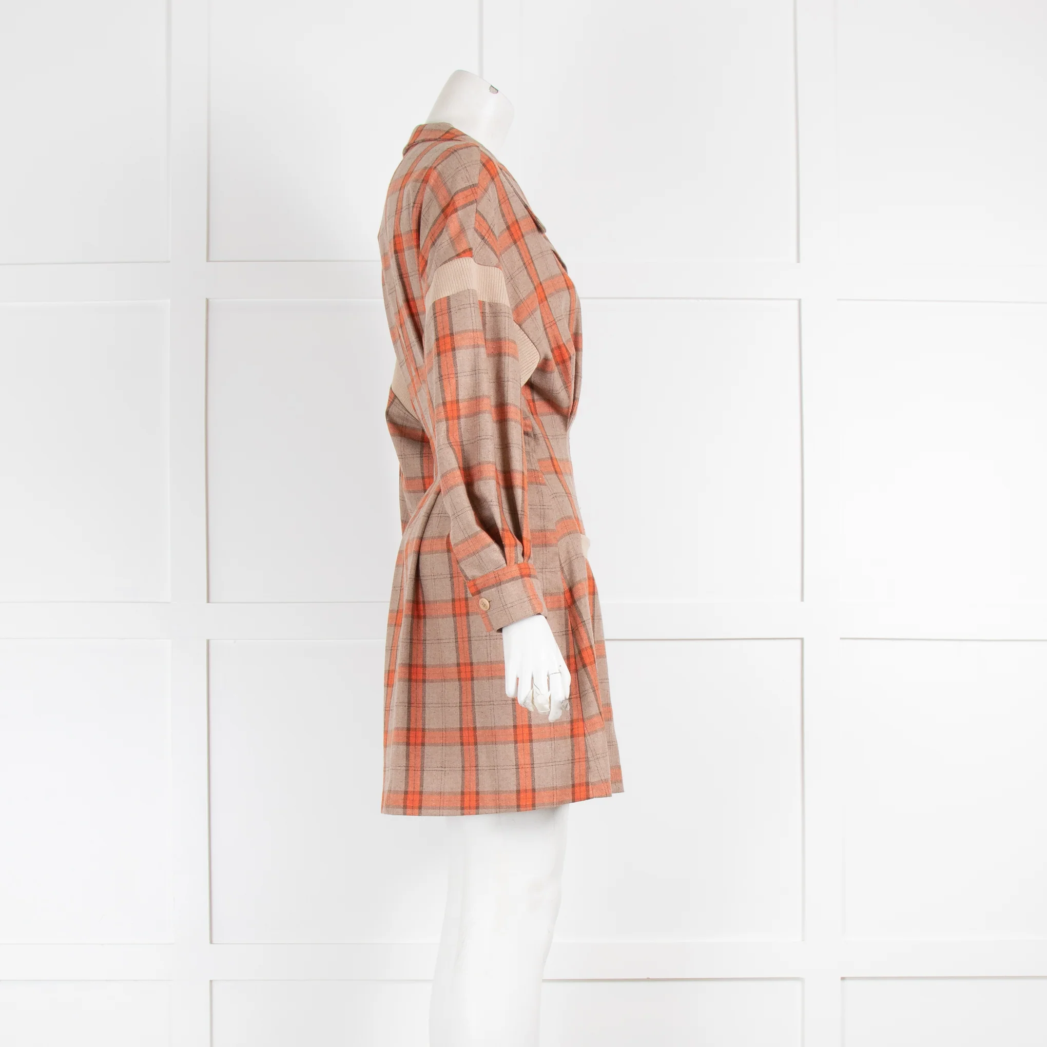 Maje Beige & Orange Check Mini Dress - Image 2
