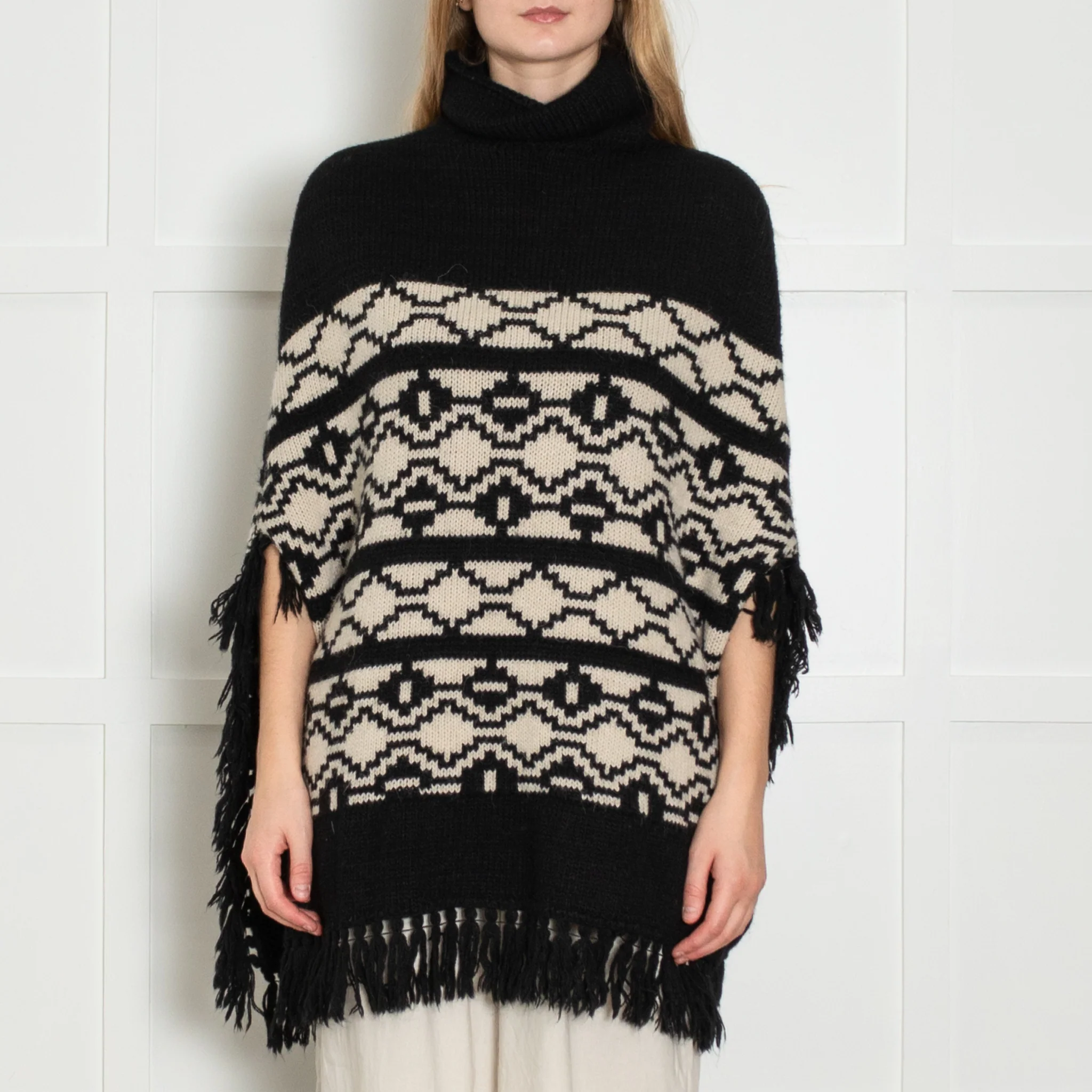 Maje Black and White Knit Poncho - Image 2