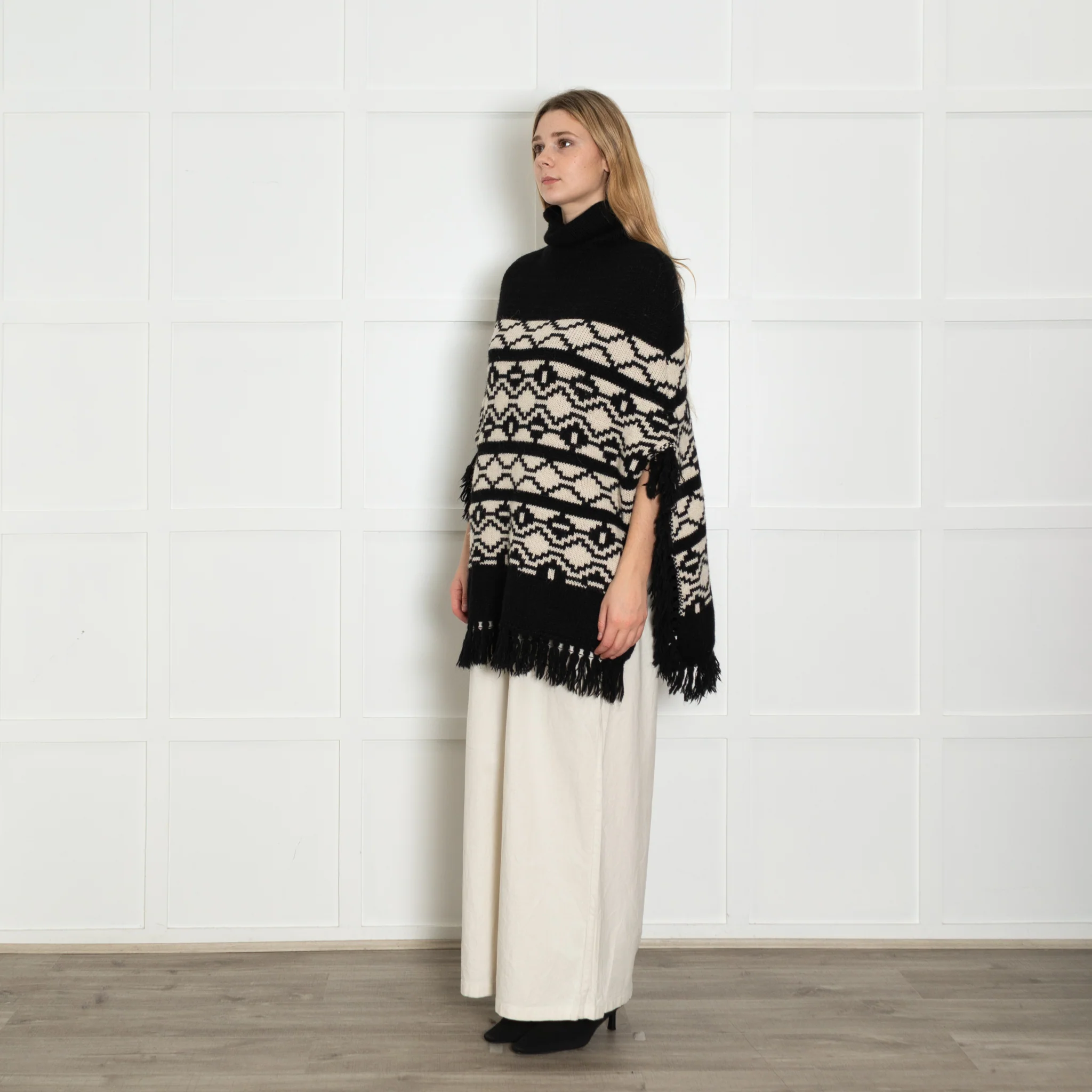 Maje Black and White Knit Poncho - Image 3