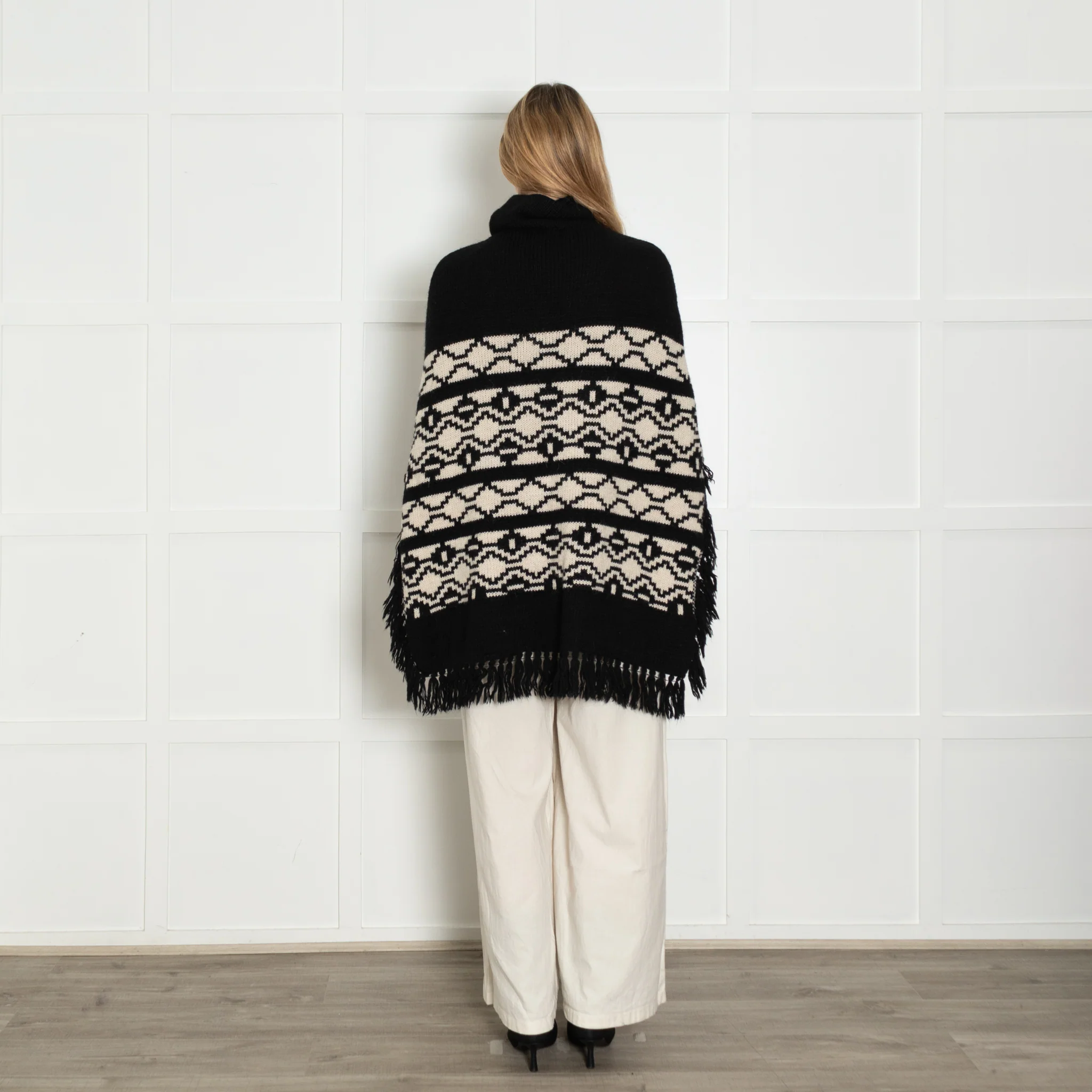 Maje Black and White Knit Poncho - Image 5