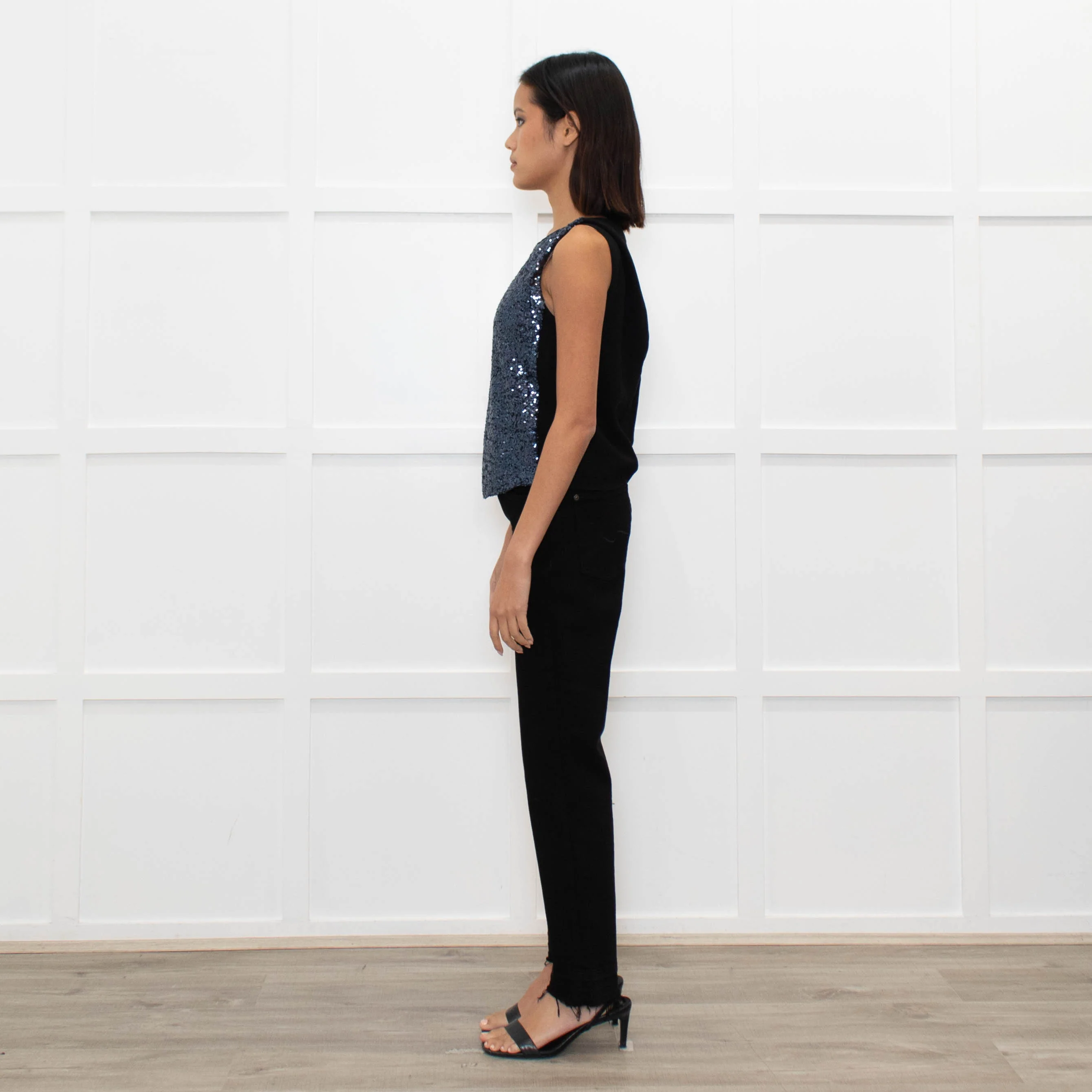 Maje Black Blue Front Sequins Sleeveless Top - Image 6