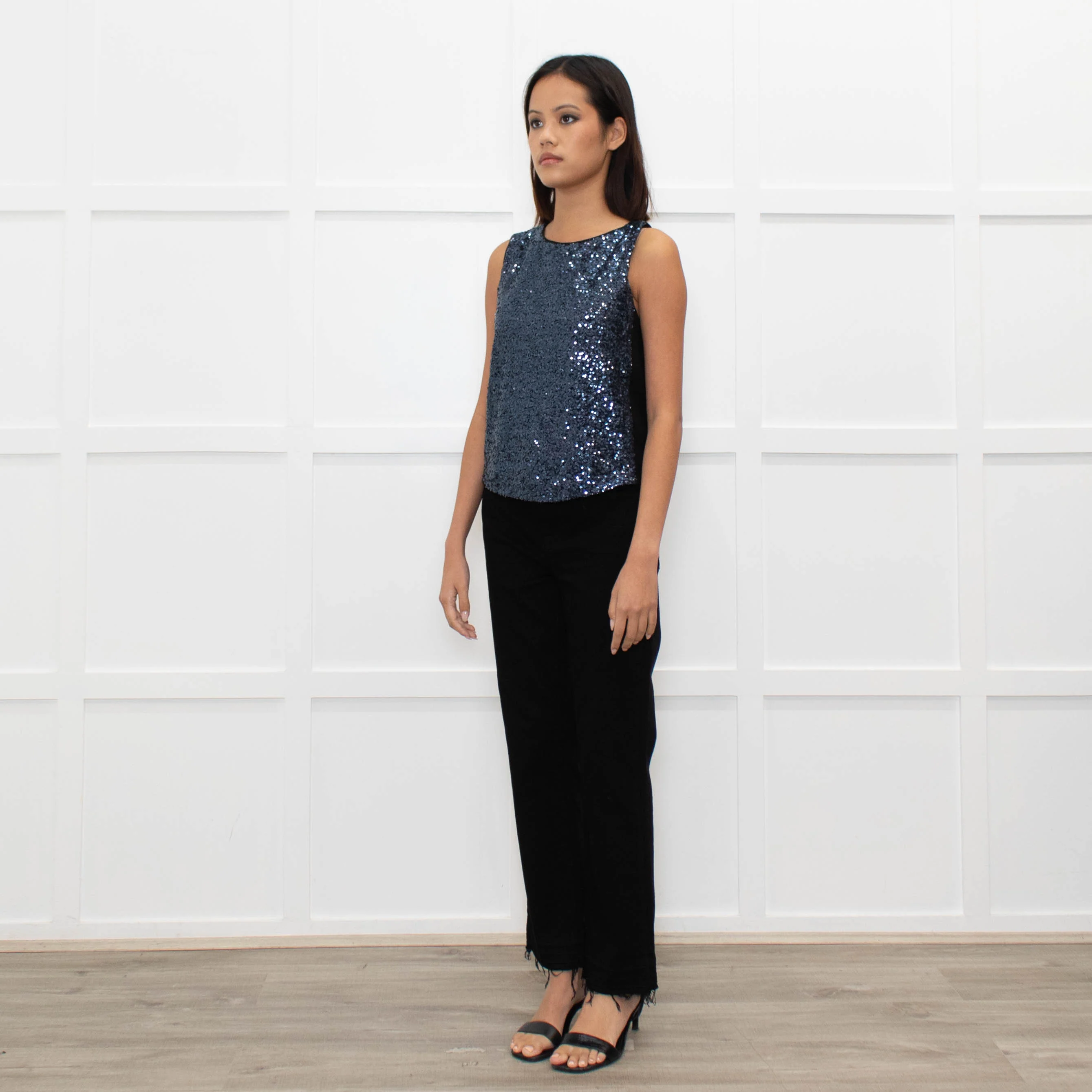 Maje Black Blue Front Sequins Sleeveless Top - Image 7