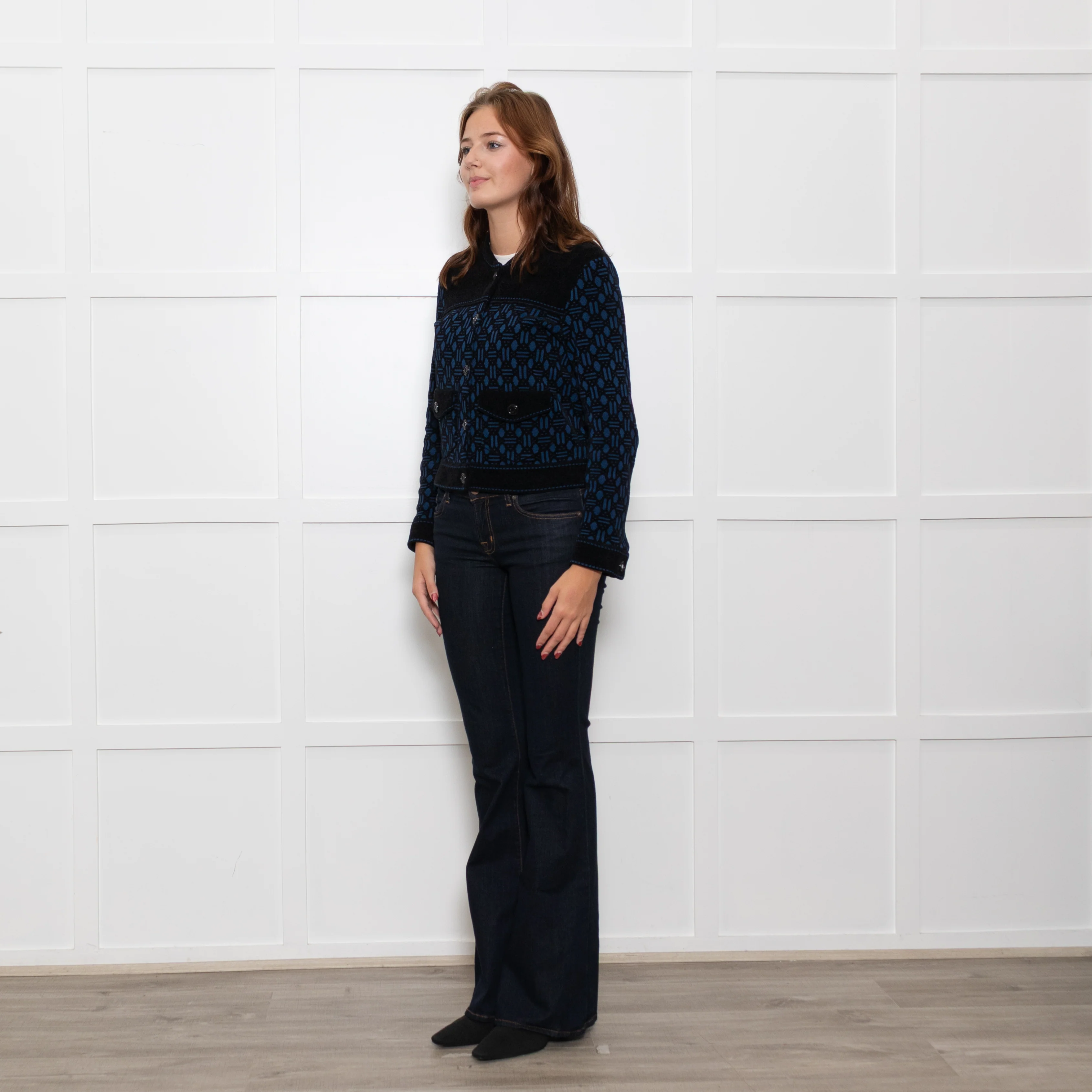 Maje Black Blue Printed Short Jacket - Image 3