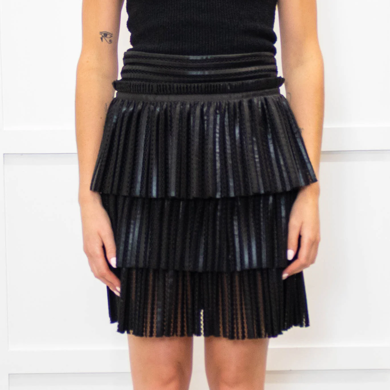 Maje Black Coated Net Frill Mini Skirt - Image 2