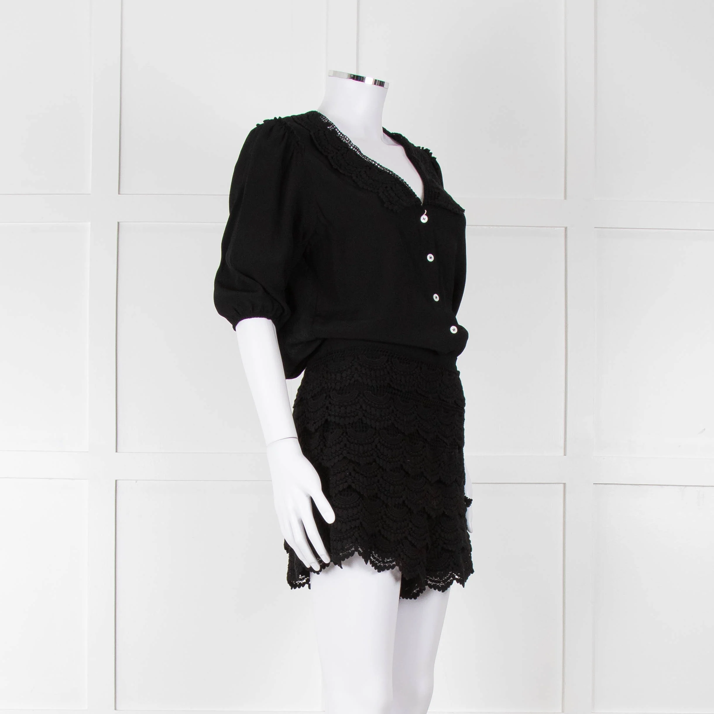 Maje Black Crochet Trim Short Sleeve Playsuit - Image 2
