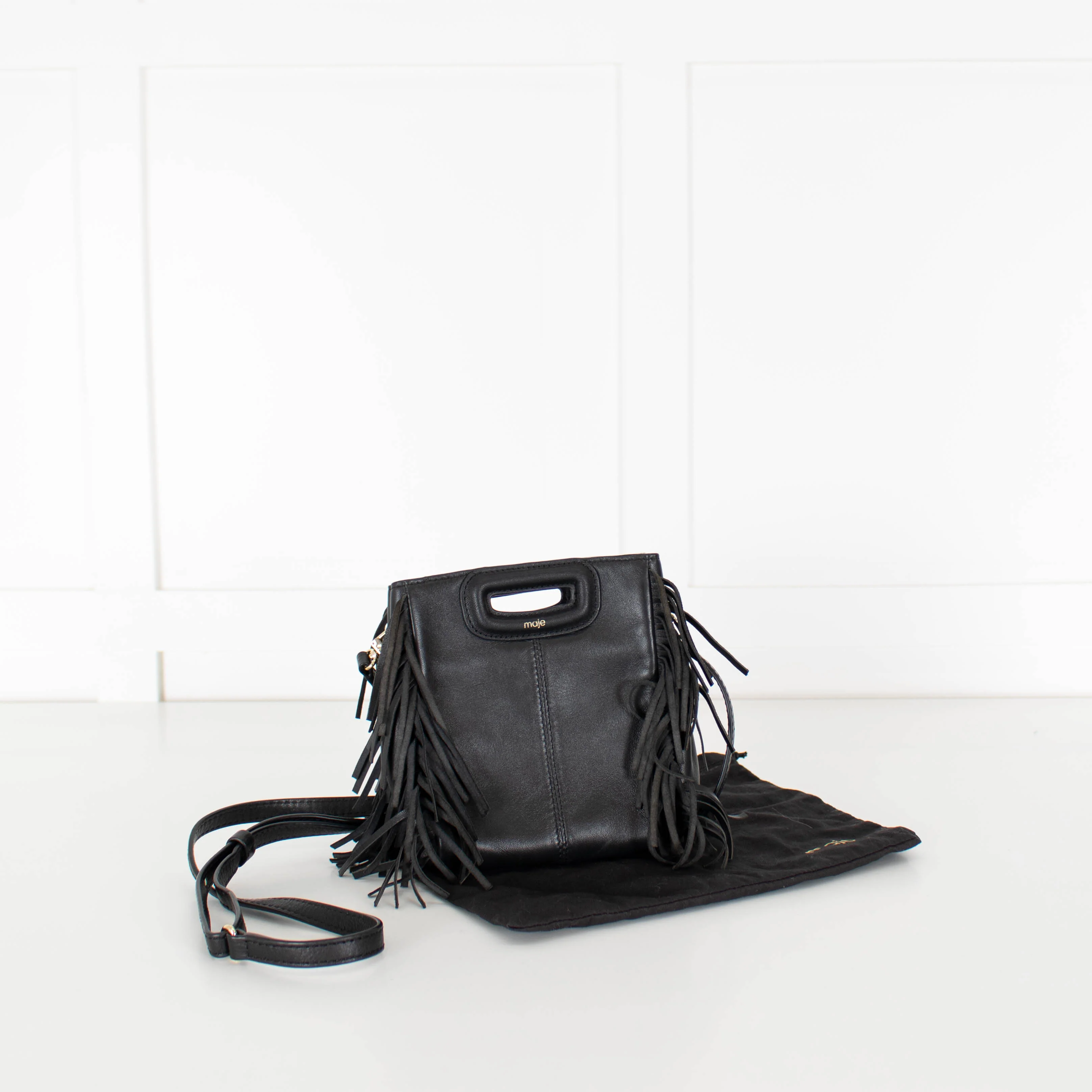 Maje Black Fringed Frame Handle Crossbody Bag - Image 2