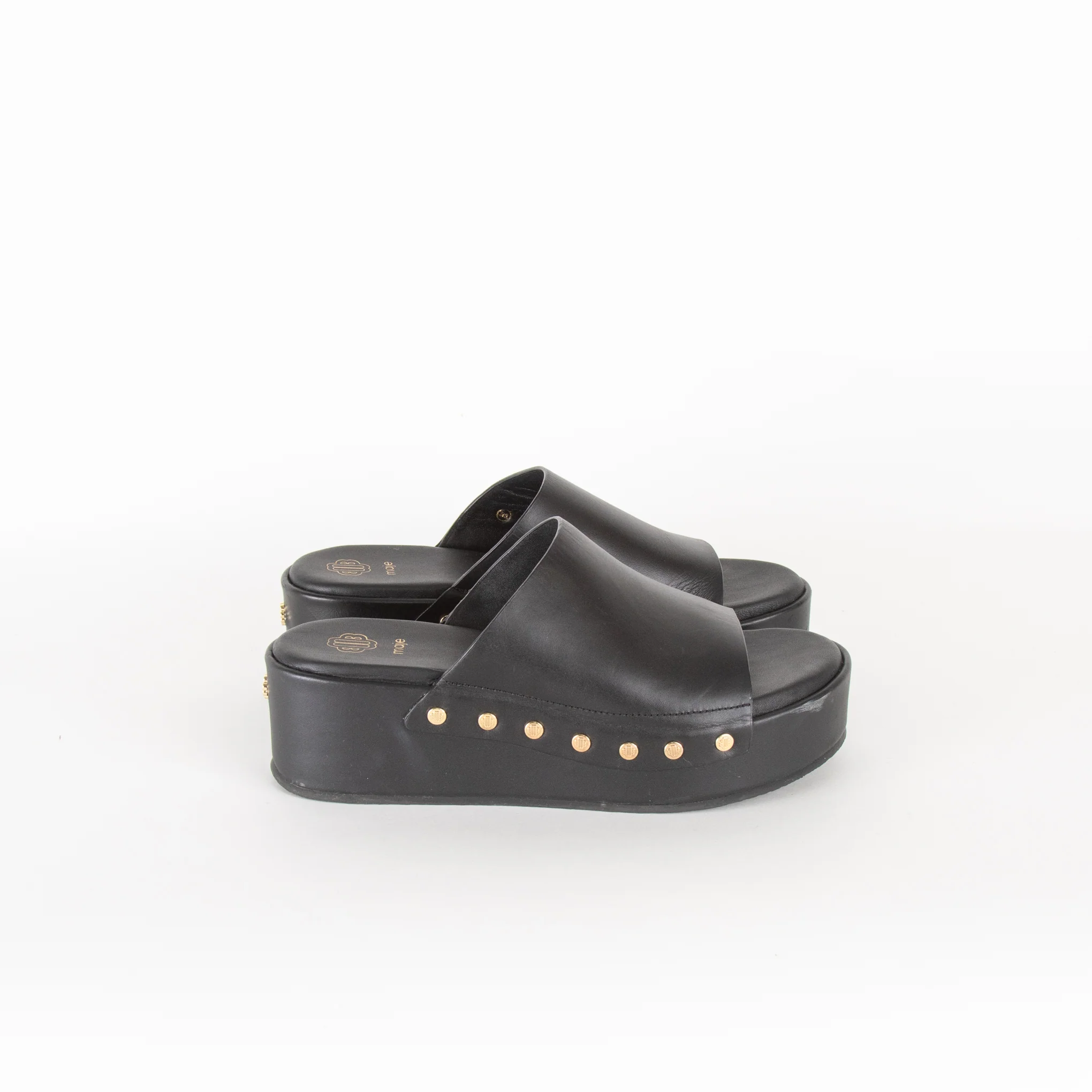 Maje Black Gold Leather Clogs - Image 3