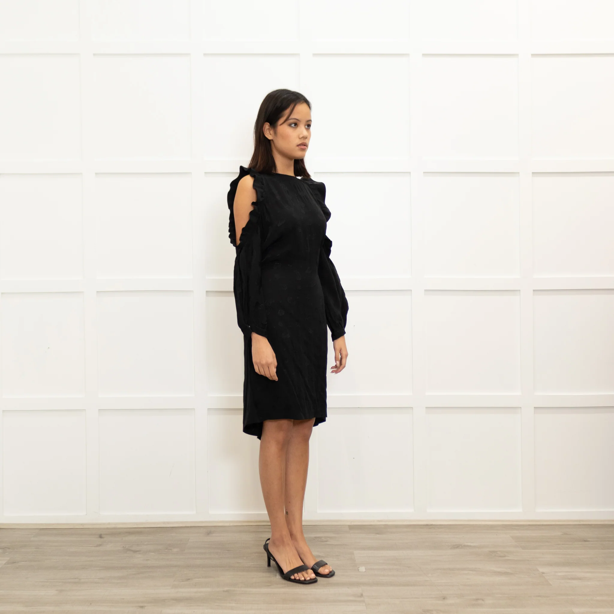 Maje Black On Black Print Cut Out Shoulder Dress - Image 3