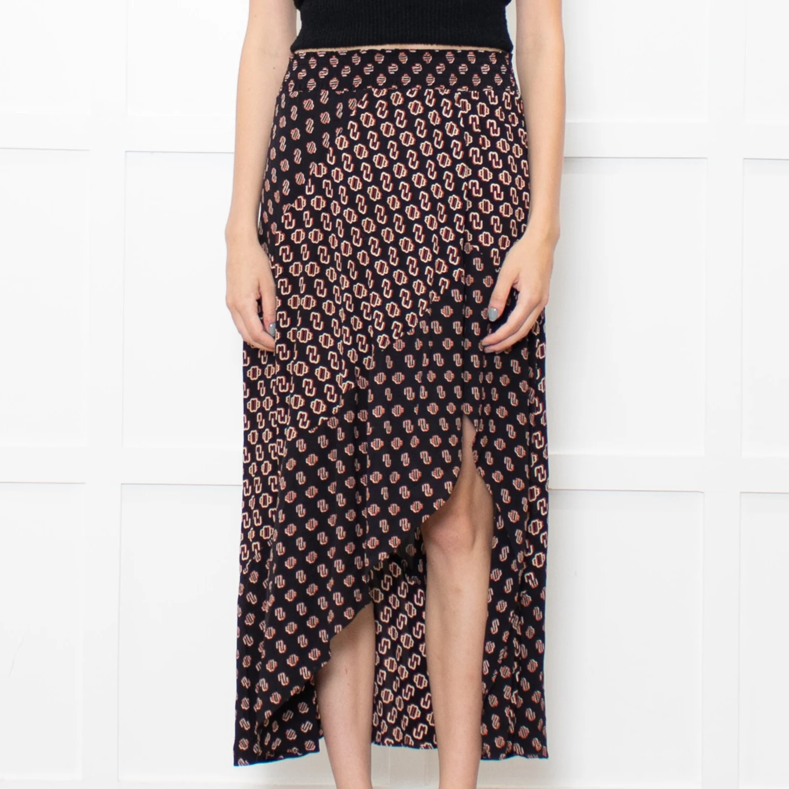 Maje Black Red Print Symmetric Skirt - Image 2
