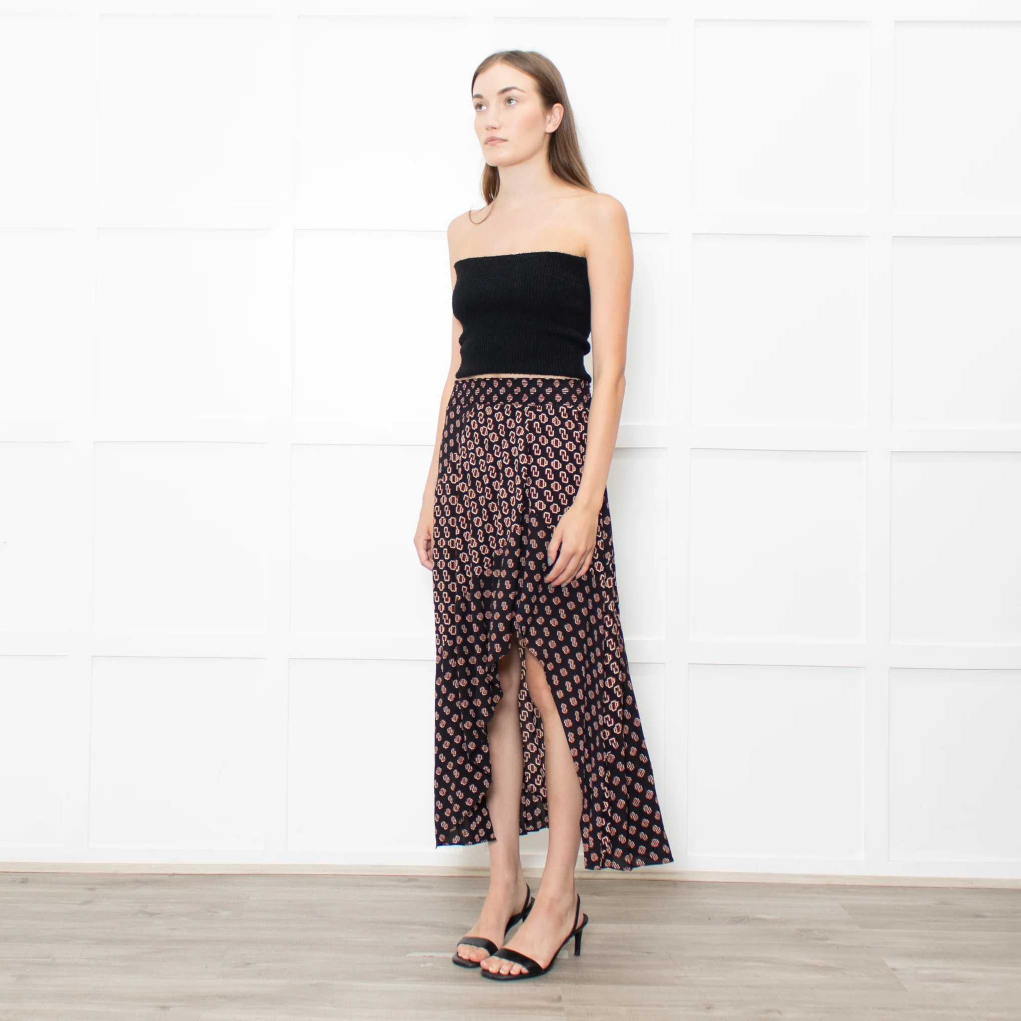 Maje Black Red Print Symmetric Skirt - Image 3