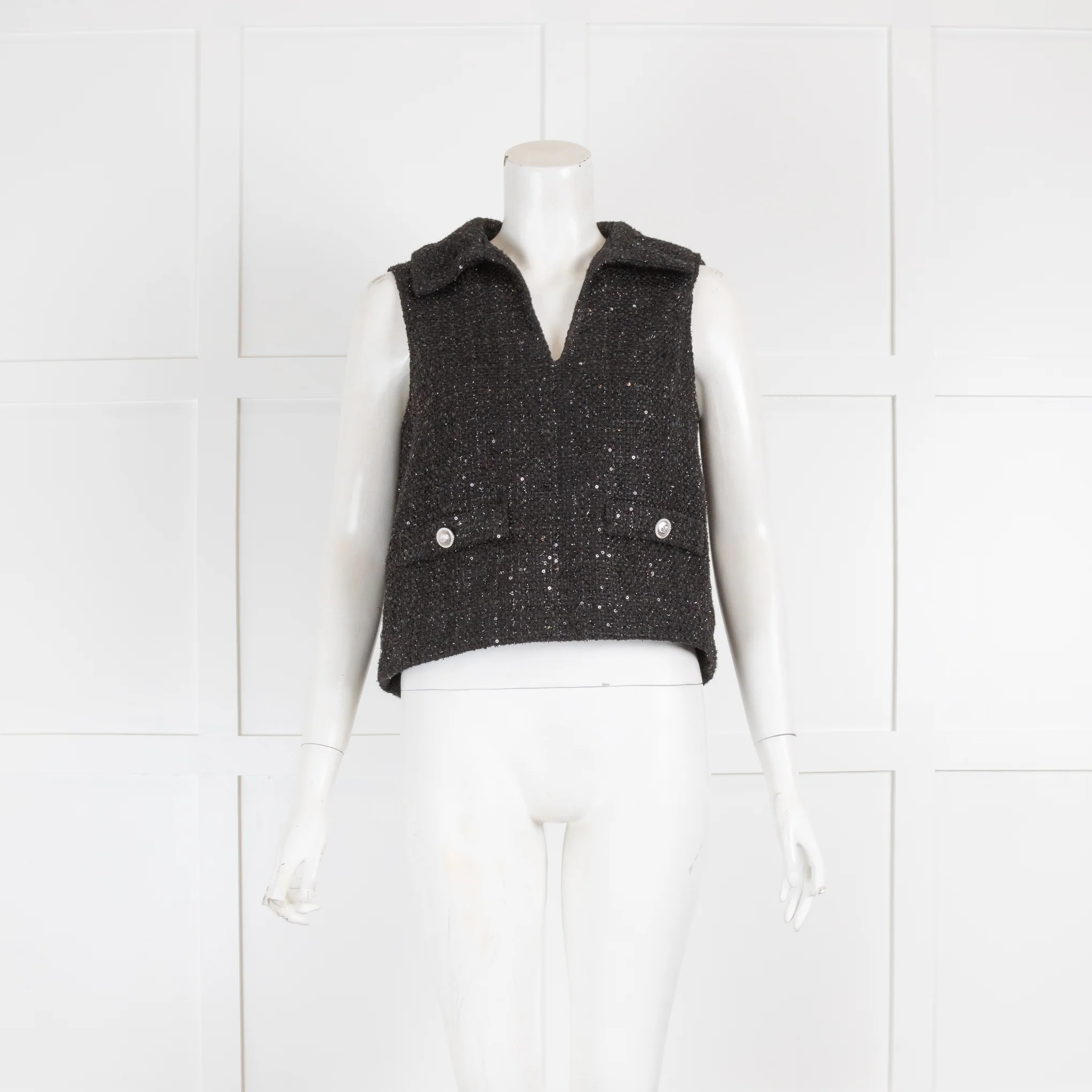 Maje Black Sparkle Boucle Vest Top