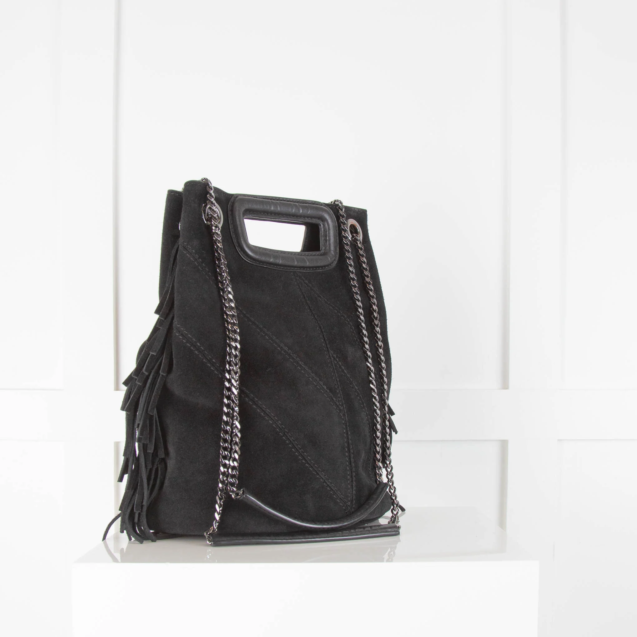 Maje Black Suede Fringe Trim M Shoulder Bag - Image 2