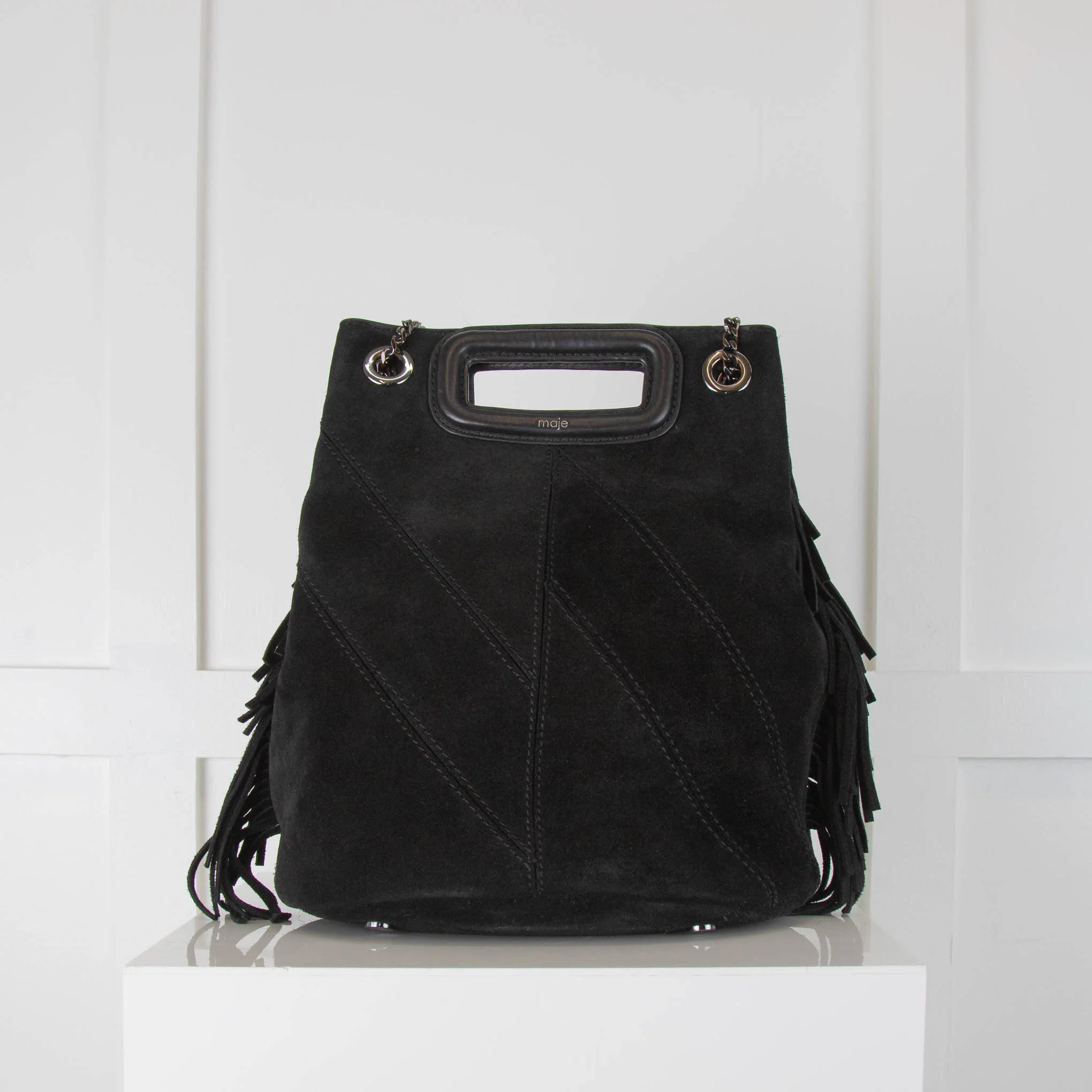 Maje Black Suede Fringe Trim M Shoulder Bag - Image 4