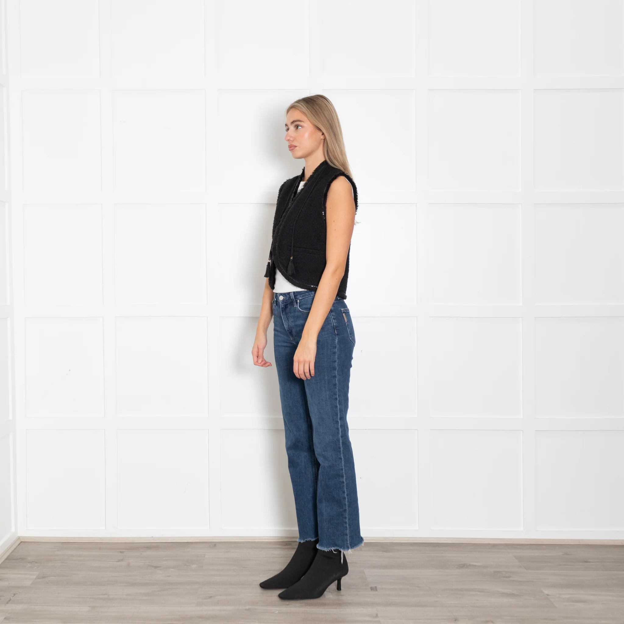 Maje Black Tweed Fringed Edge Waistcoat - Image 3