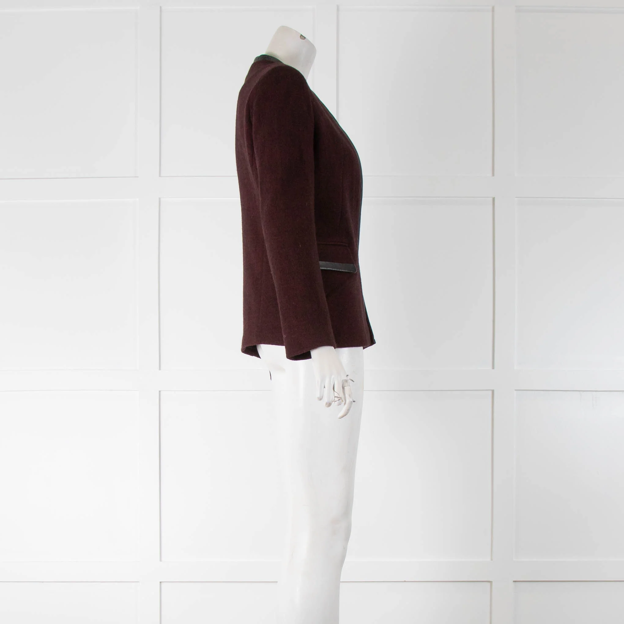 Maje Burgundy Fitted Jacket With Leather Trim - Image 2