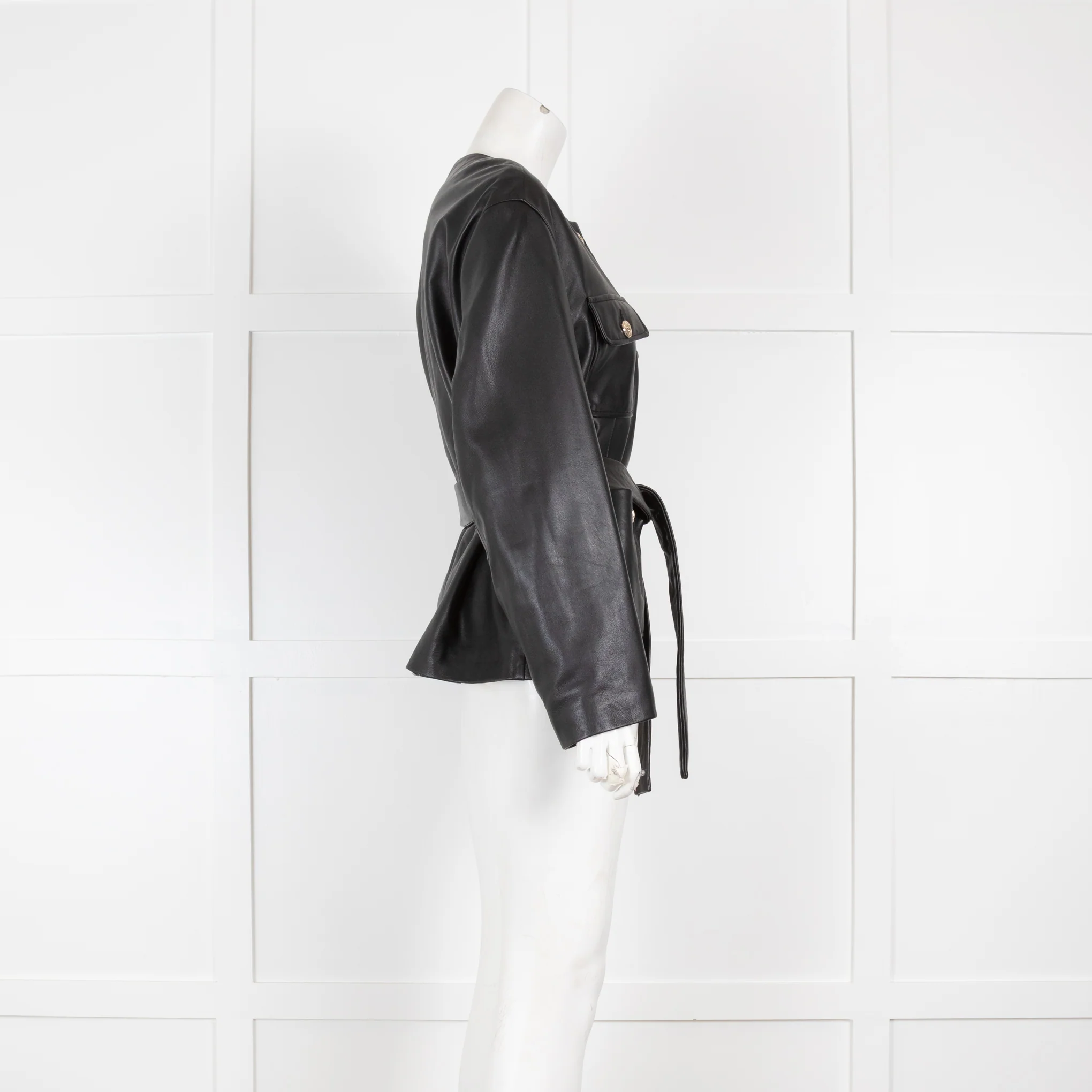 Maje Collarless Leather Jacket - Image 2