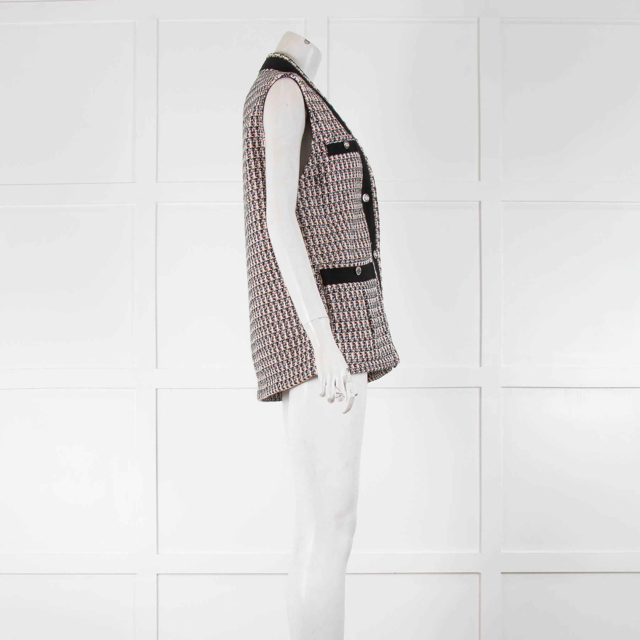Maje Cream Black Trim Tweedy Sleeveless Jacket - Image 2