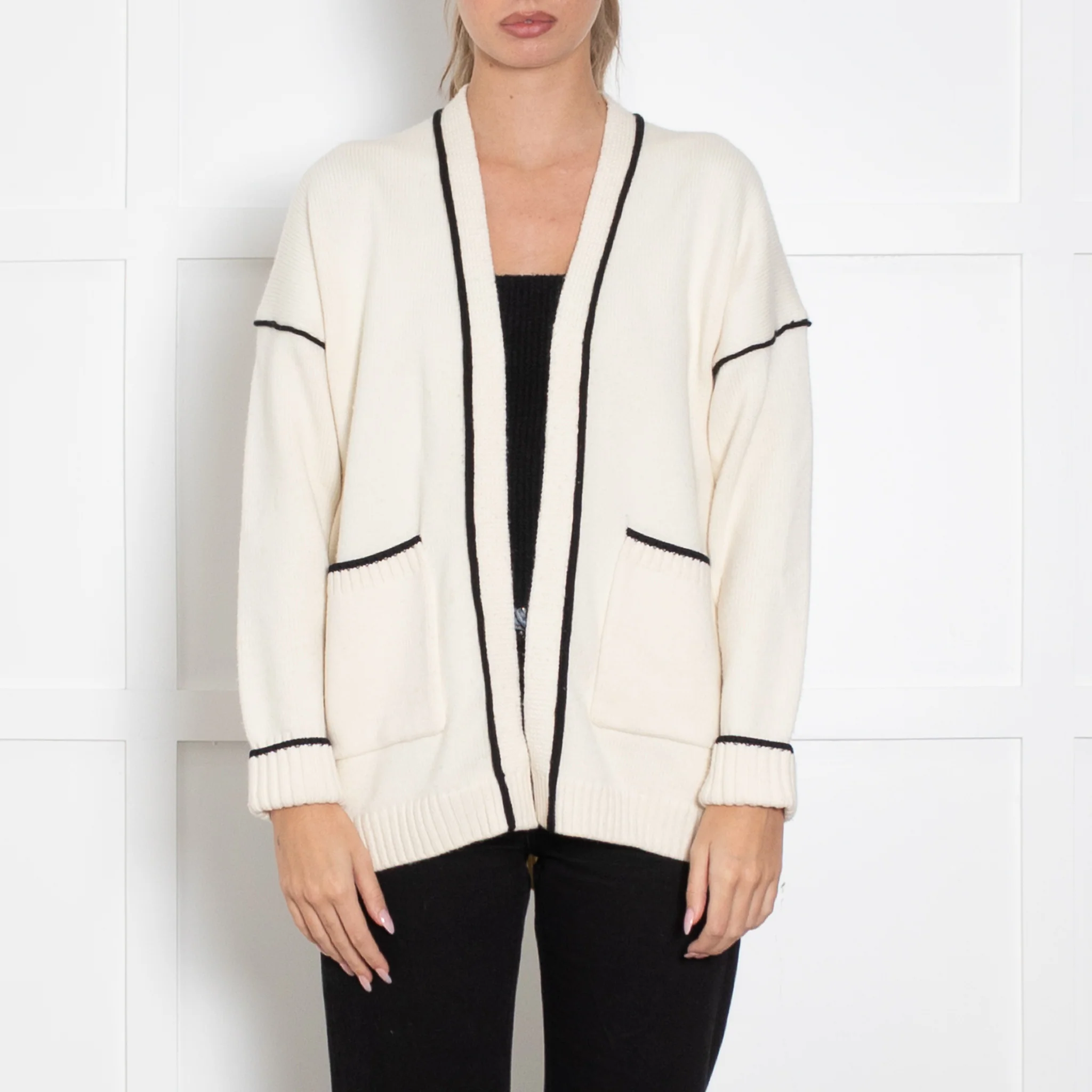 Maje Cream Cardigan with Black Trim - Image 2