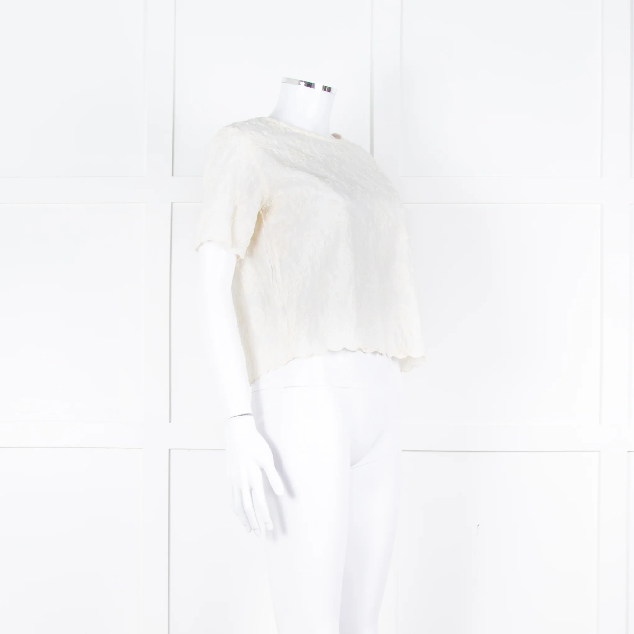 Maje Cream Embroidered Short Sleeve Cotton Top - Image 2