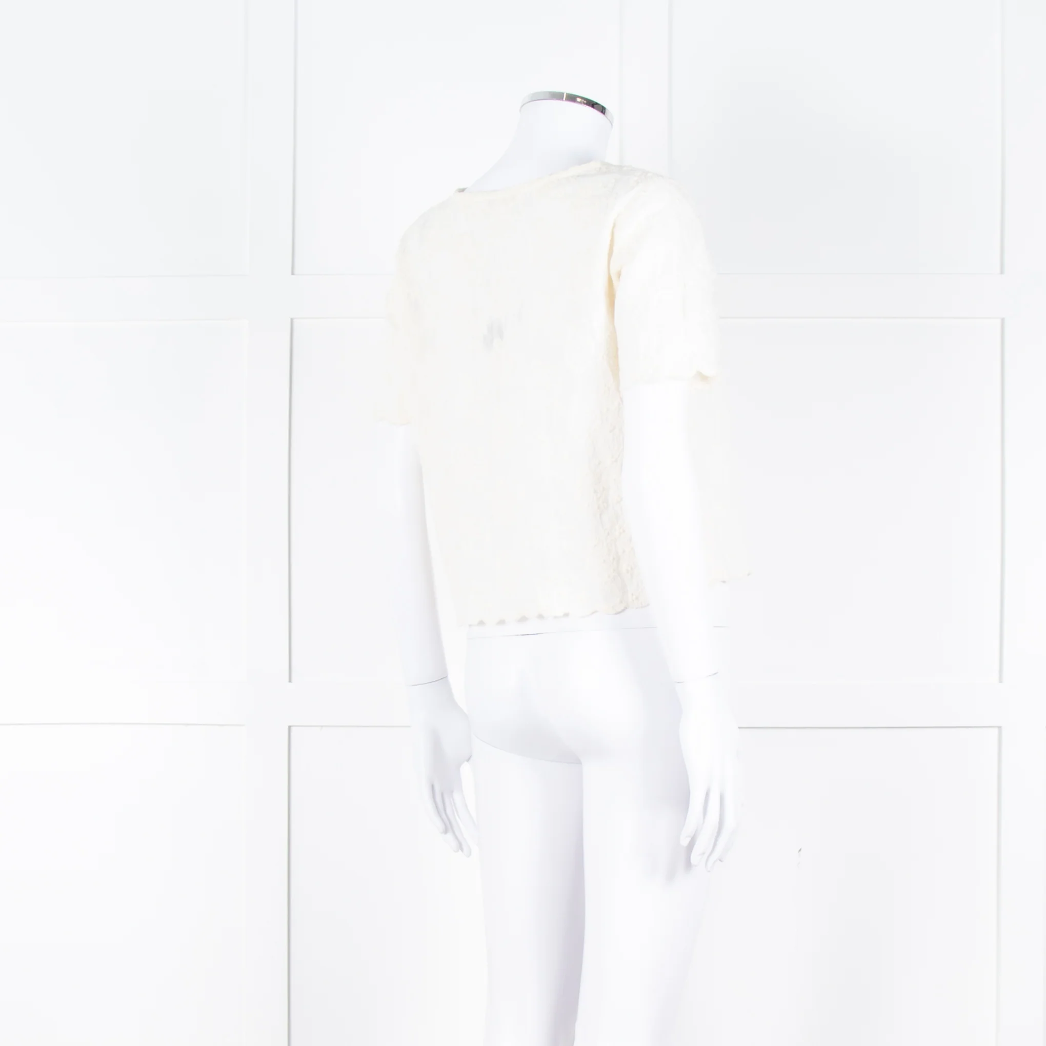 Maje Cream Embroidered Short Sleeve Cotton Top - Image 4