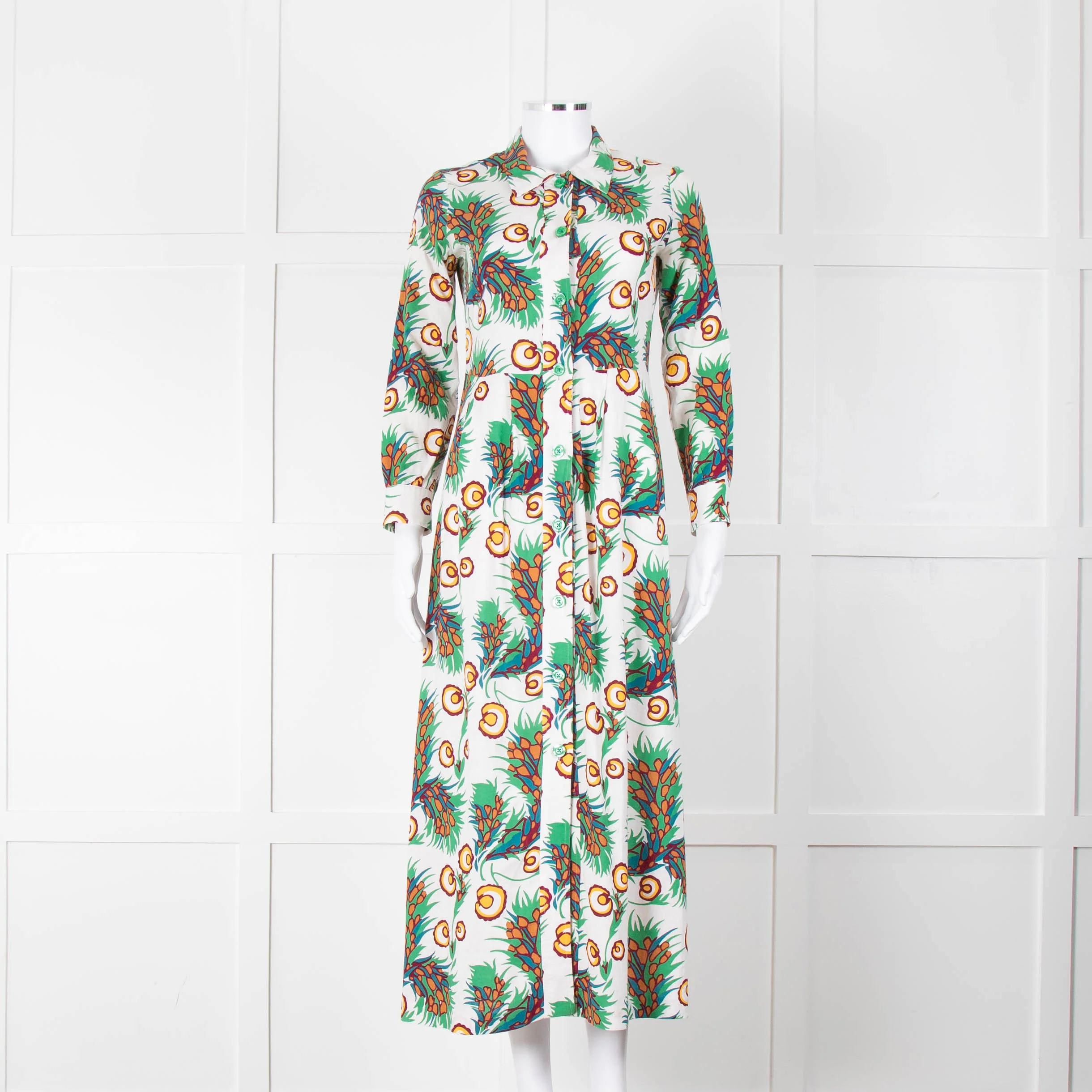 Maje Green Floral Cotton Shirt Dress