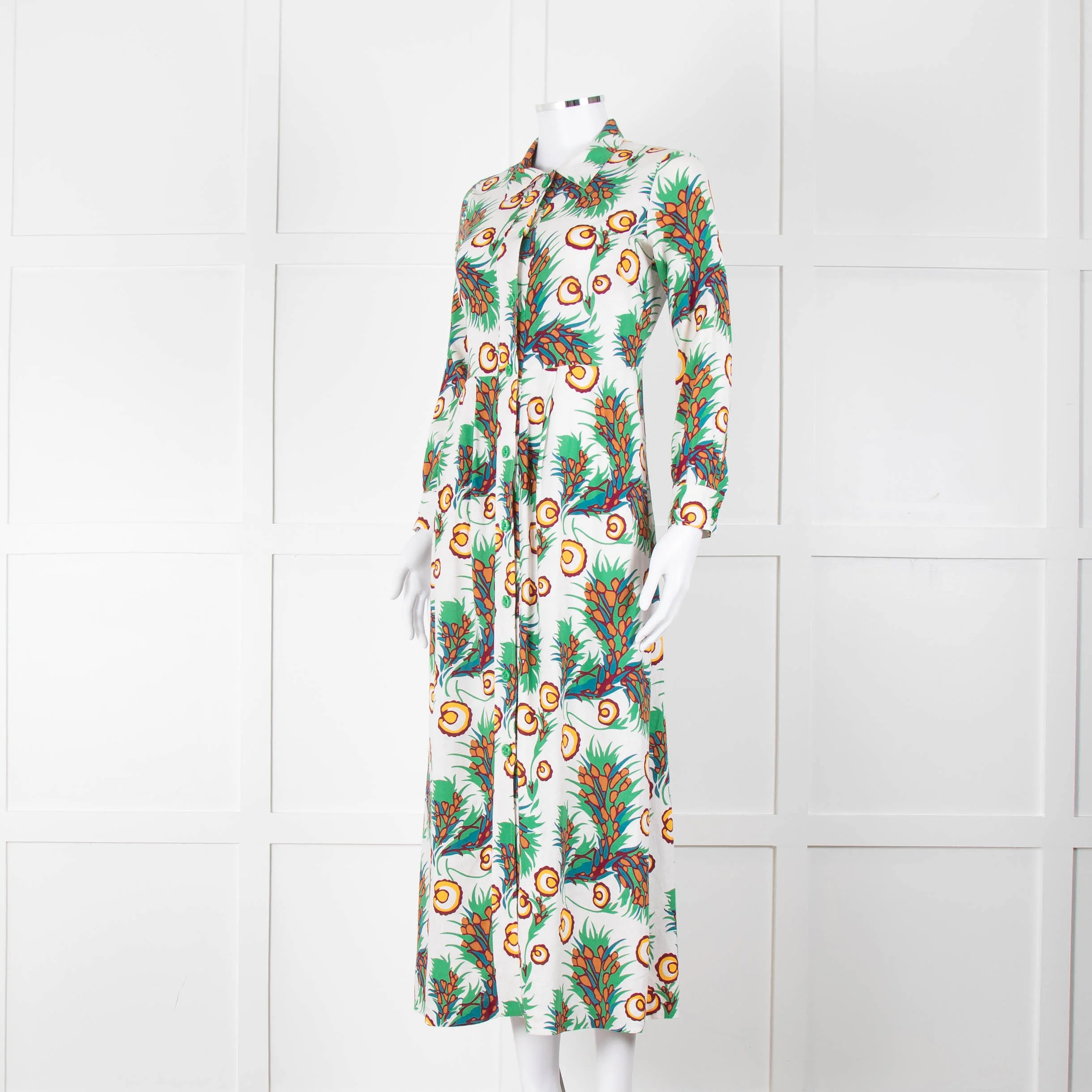 Maje Green Floral Cotton Shirt Dress - Image 8