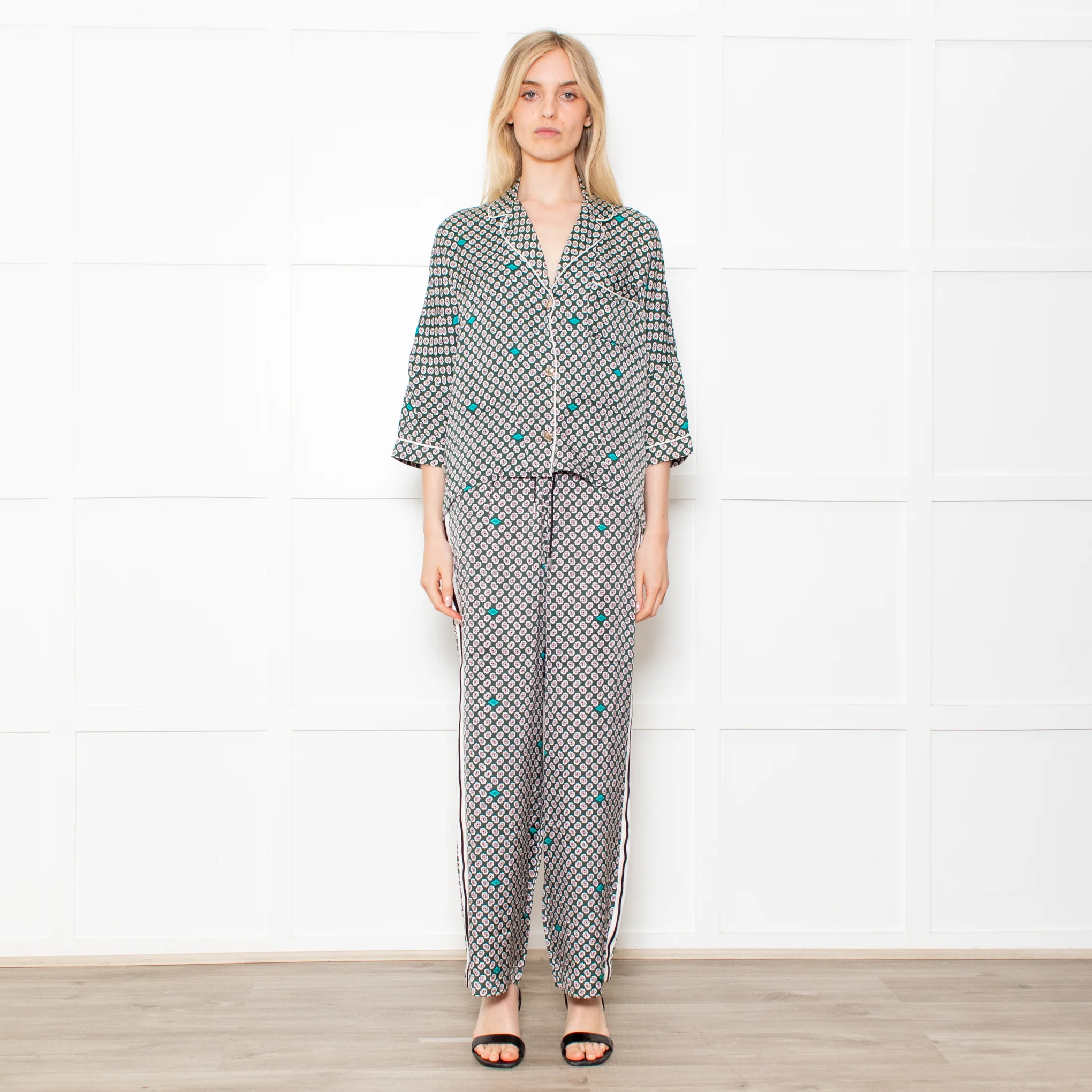 Maje Green Small Floral Pattern Pyjama Style Shirt