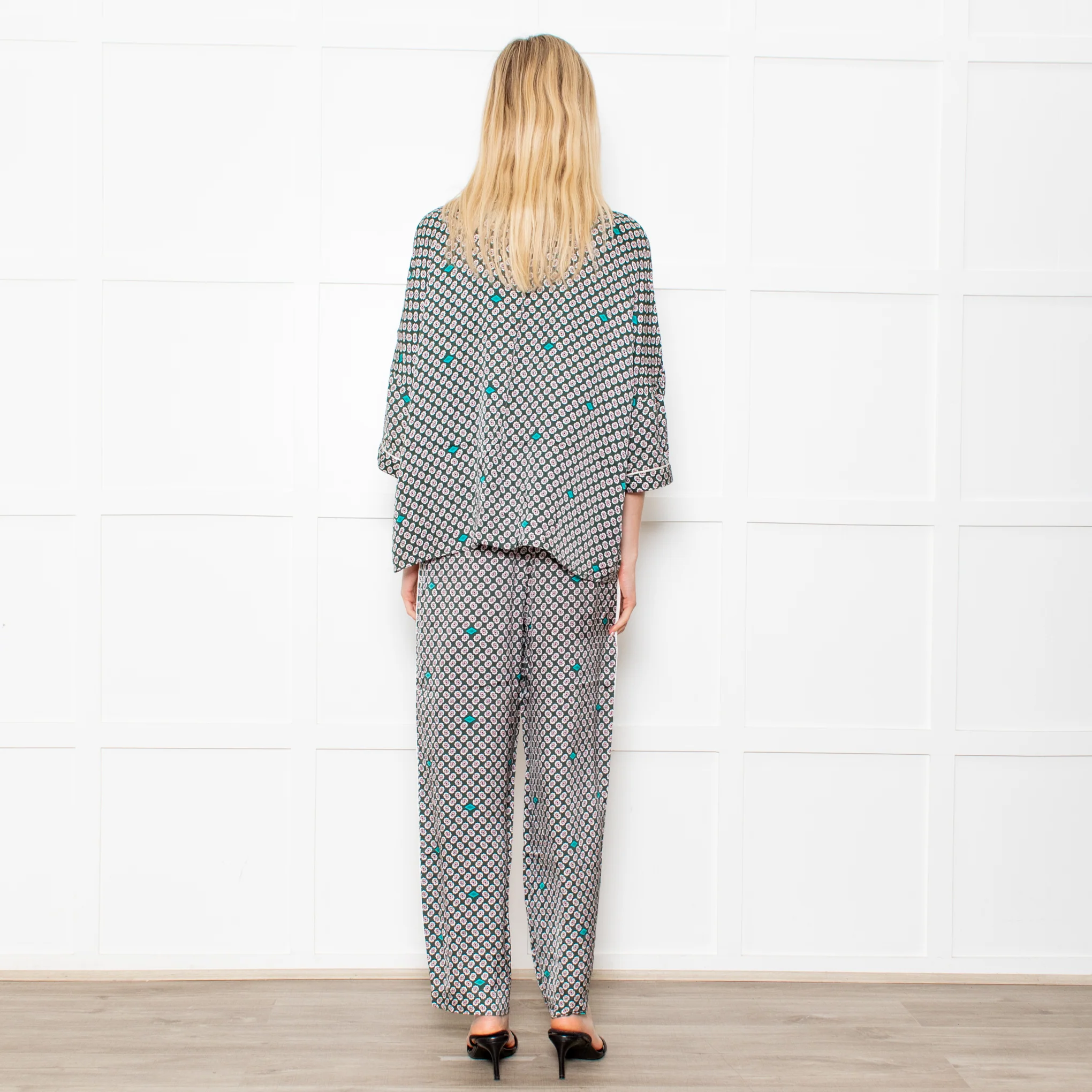 Maje Green Small Floral Print Pyjama Style Trousers - Image 5