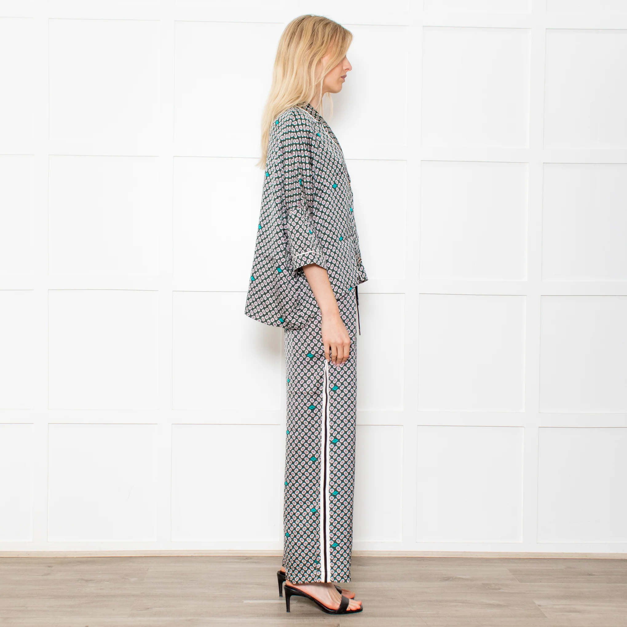 Maje Green Small Floral Print Pyjama Style Trousers - Image 6