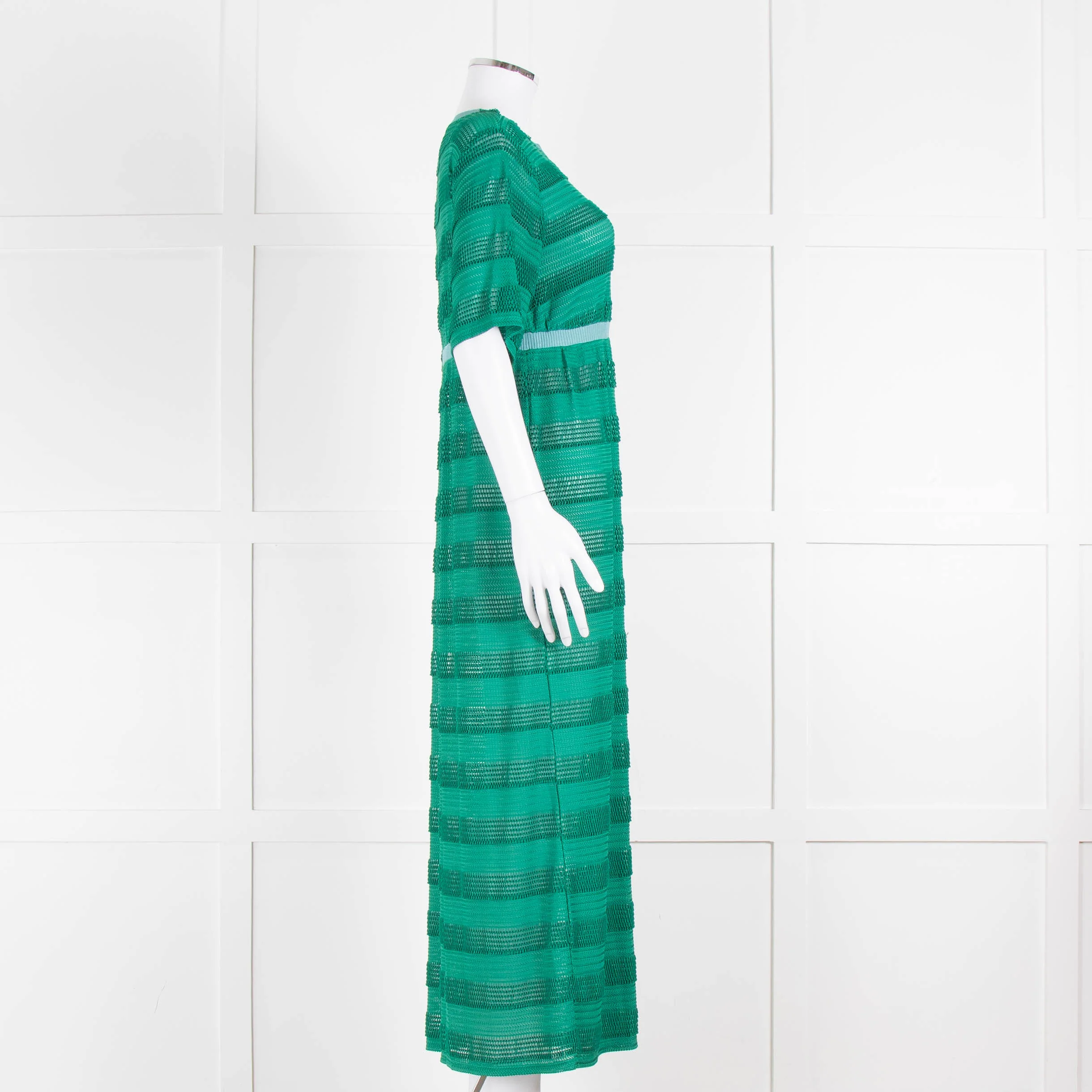 Maje Green Blue Trim Knitted Short Sleeve Maxi Dress & Slip - Image 3