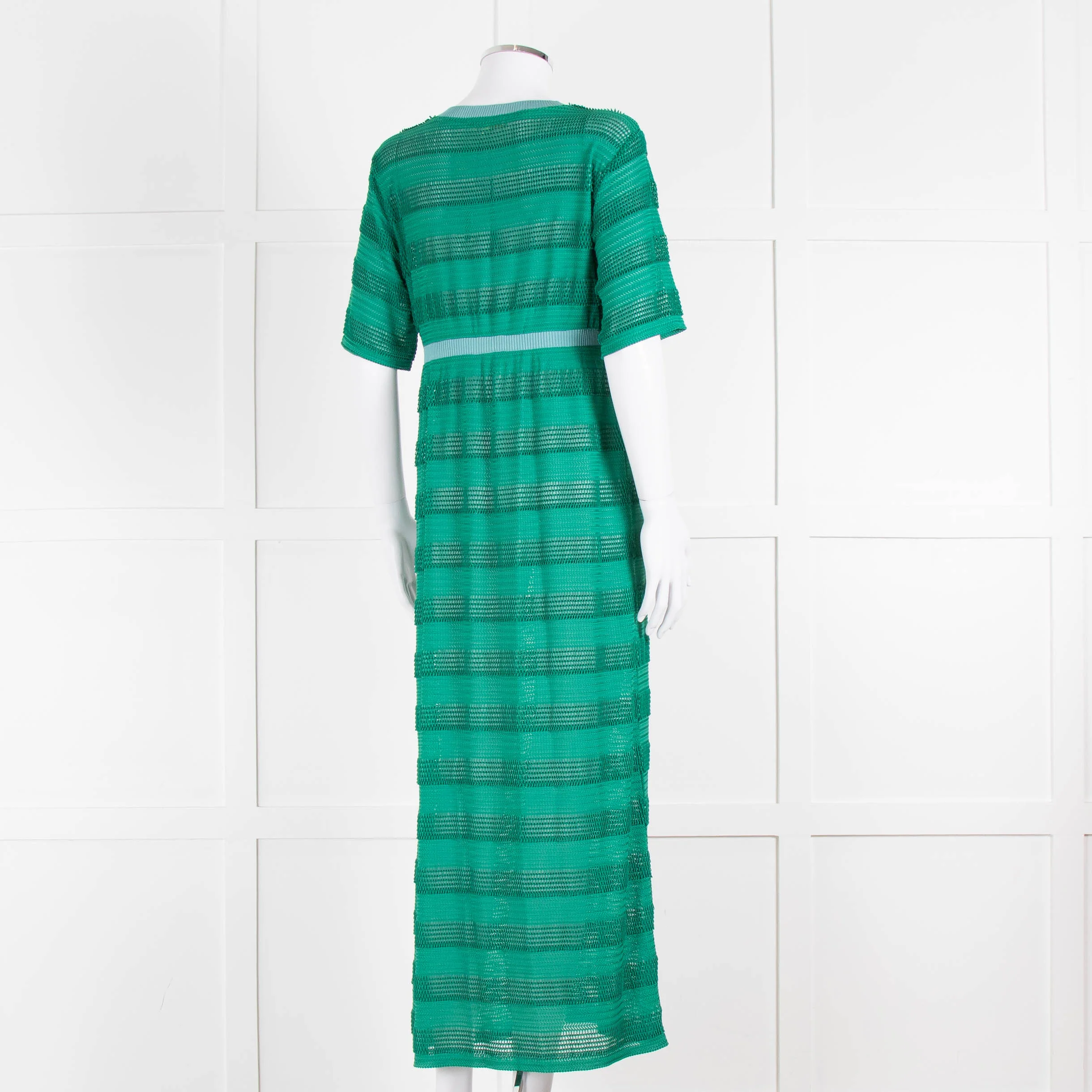Maje Green Blue Trim Knitted Short Sleeve Maxi Dress & Slip - Image 4